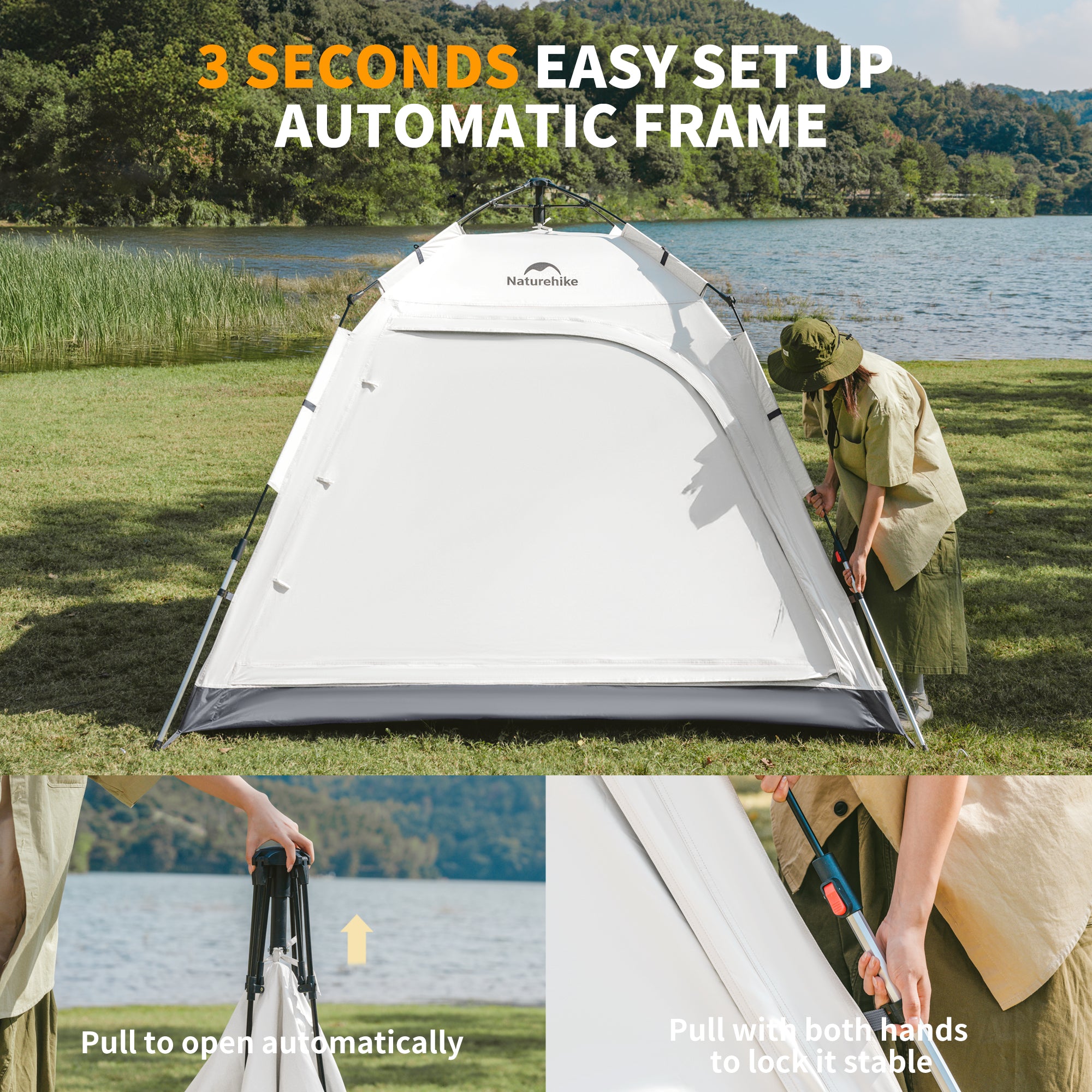 Naturehike Ango tente camping instantanée 3-4 pers auvent 9 m²