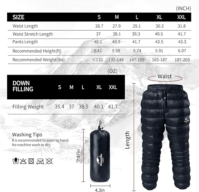 Naturehike DW-90 pantalon duvet oie étanche avec poches