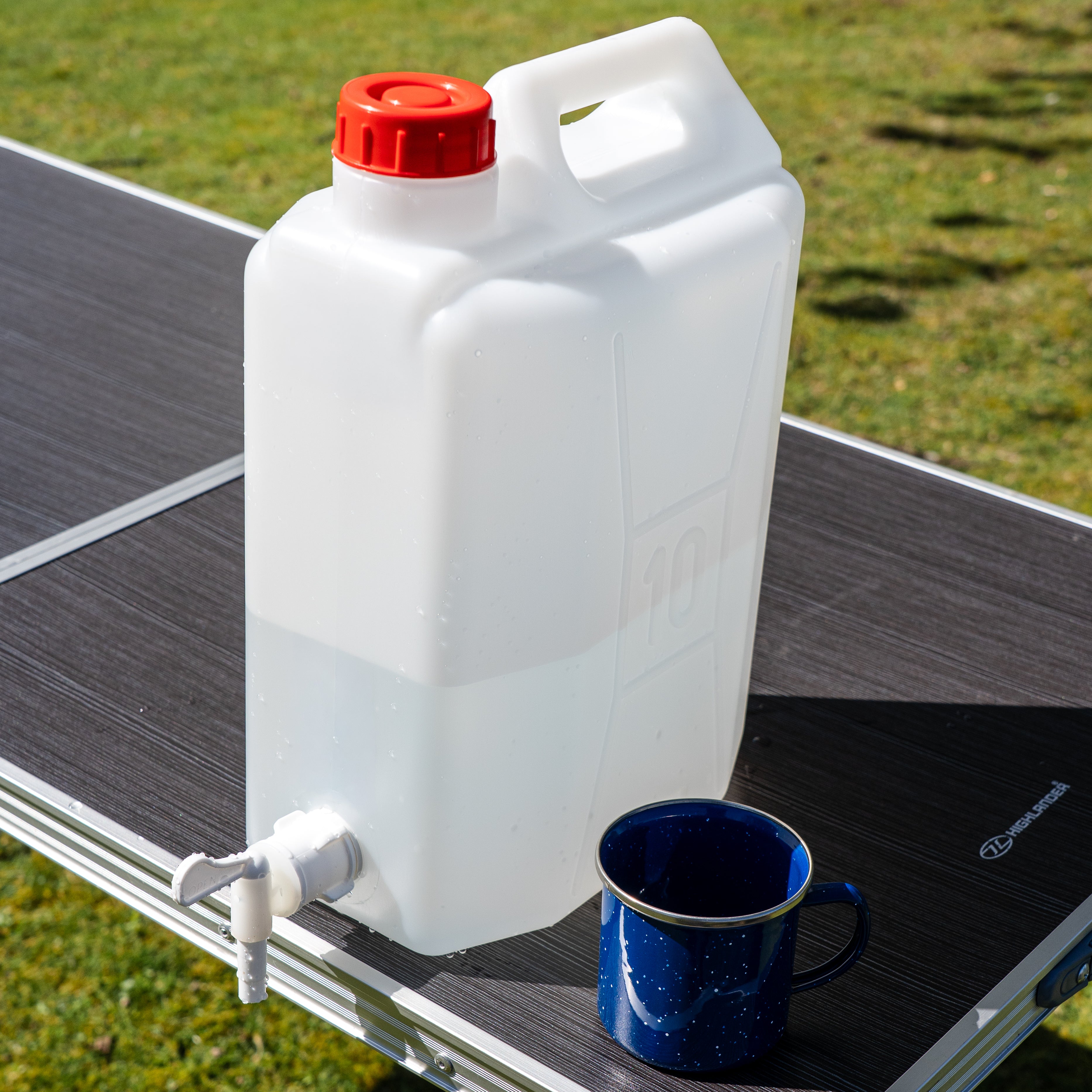 Highlander bidon eau 10L avec robinet bleu camping