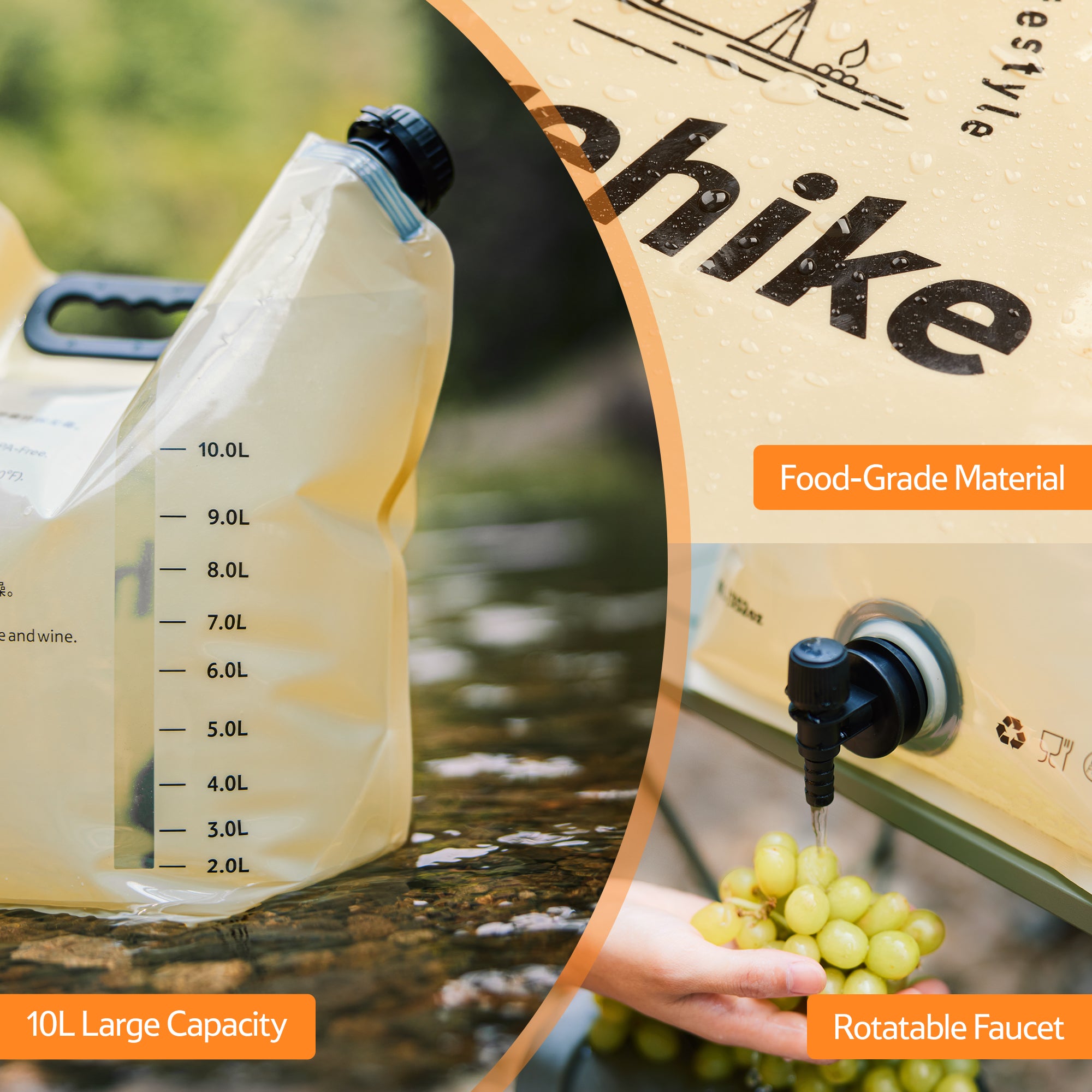 Naturehike sac eau pliable 10L robinet jaune alimentaire