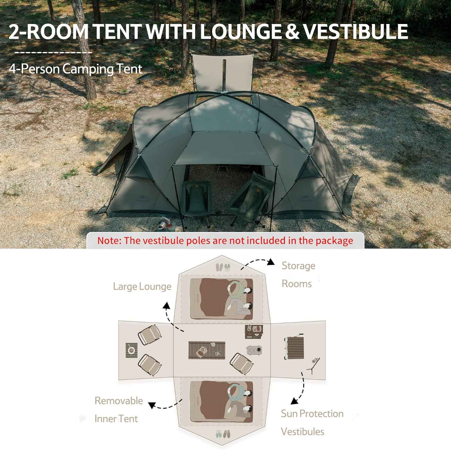 Naturehike Massif tente camping 4 personnes chauffante hiver