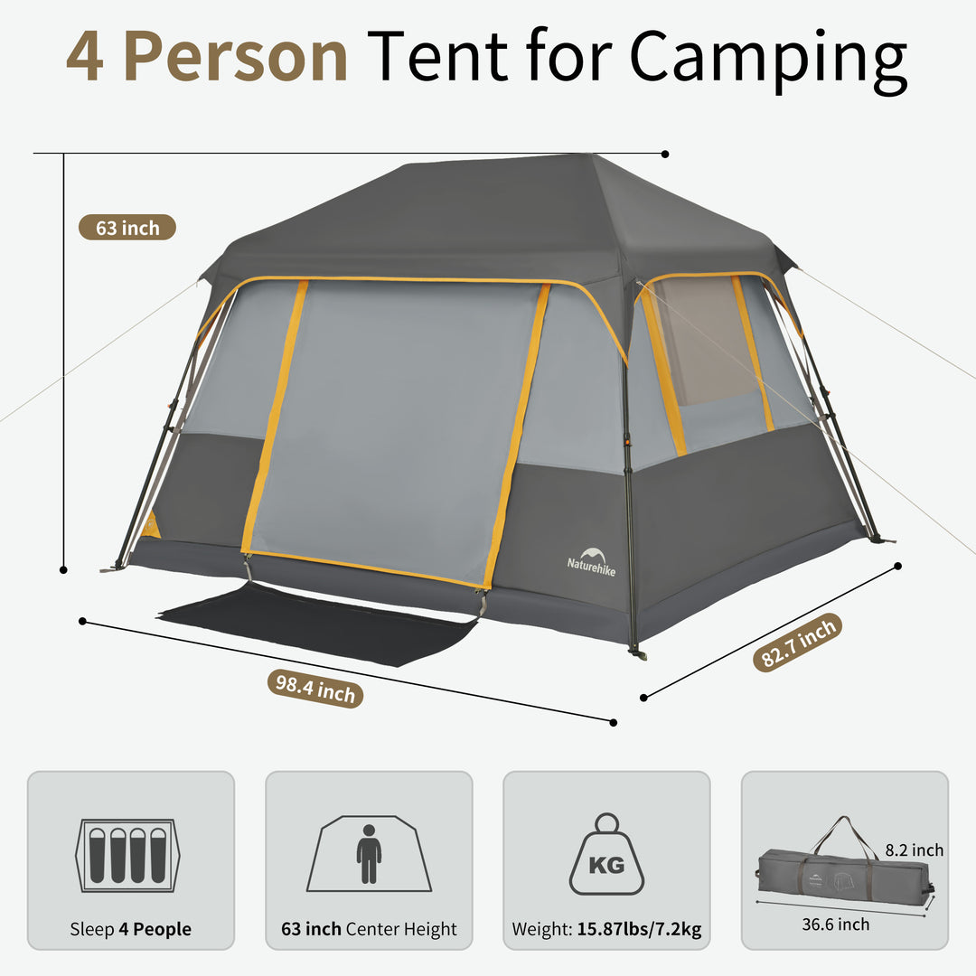 Naturehike Cape 5.2 tente camping 4 personnes montage 60s