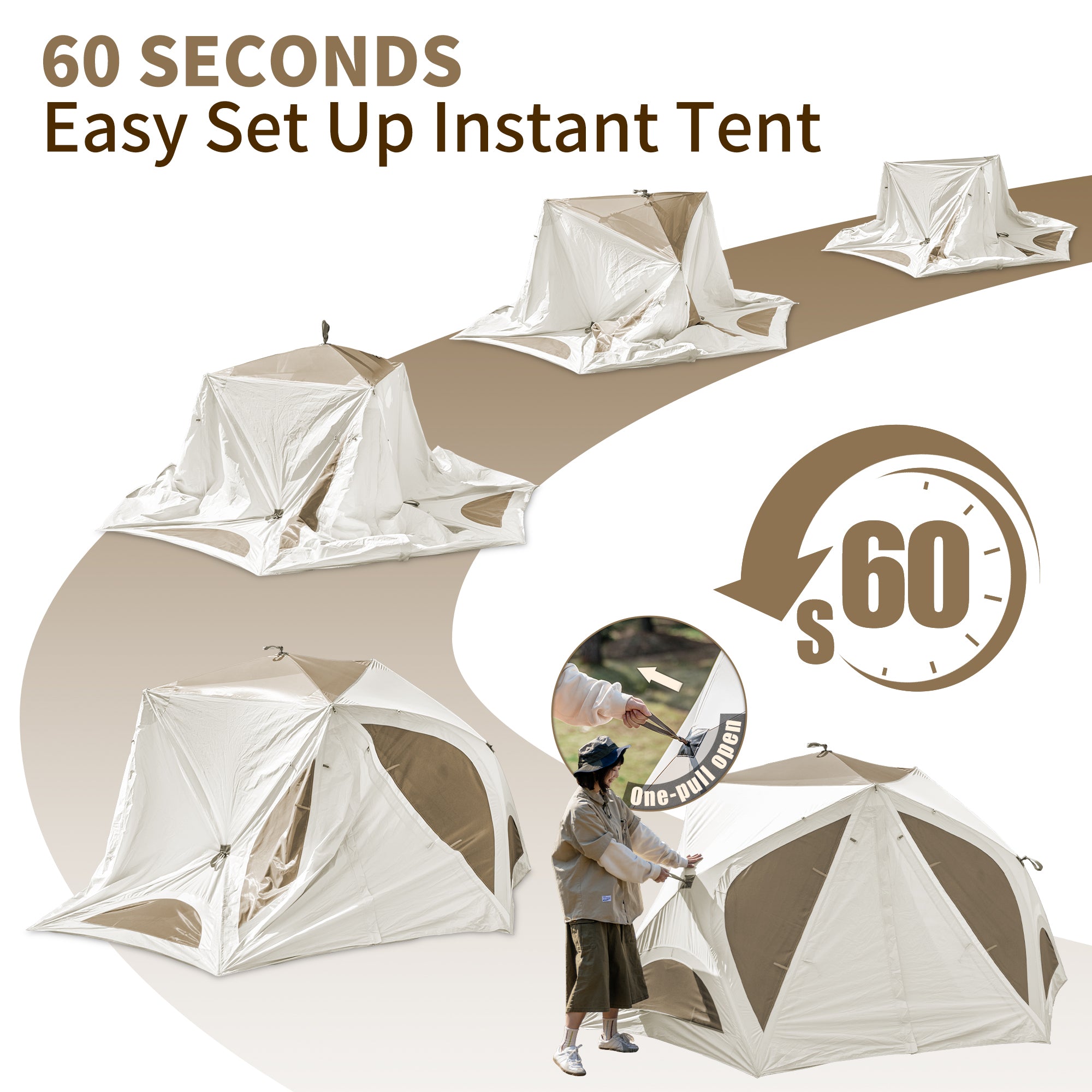 Naturehike Cubby tente instantanée 3 personnes beige UPF50+