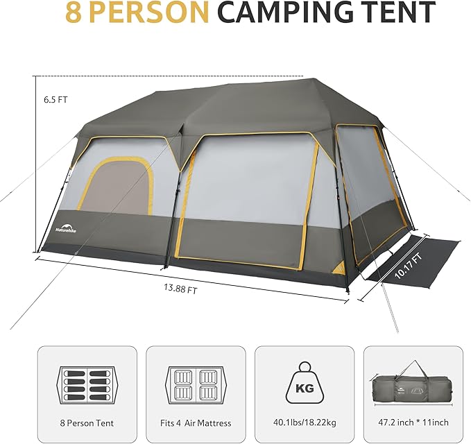 Naturehike Cape tente camping familiale 8 personnes PU3000
