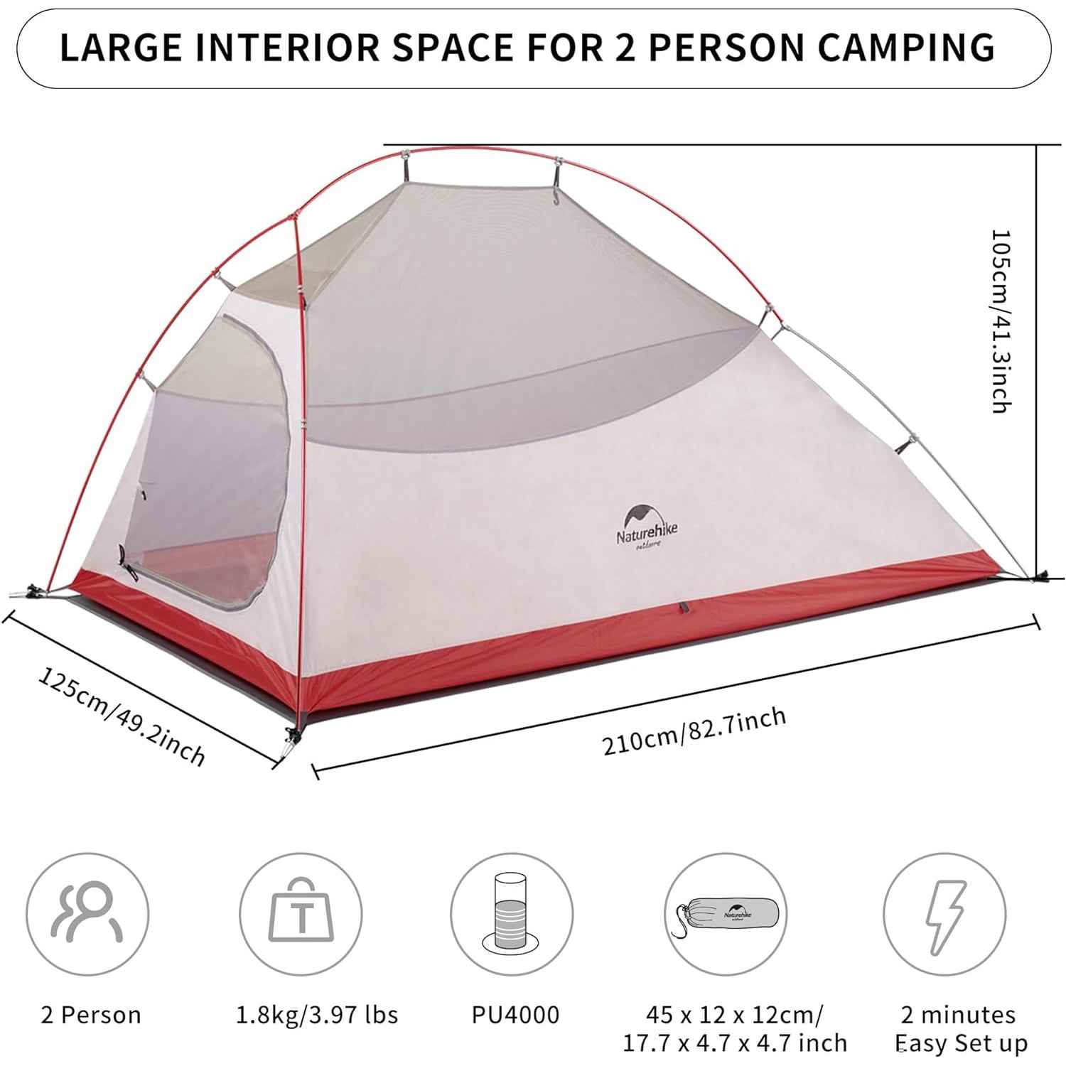 Naturehike Cloud Up tente rando 2 places 20D Gris nylon