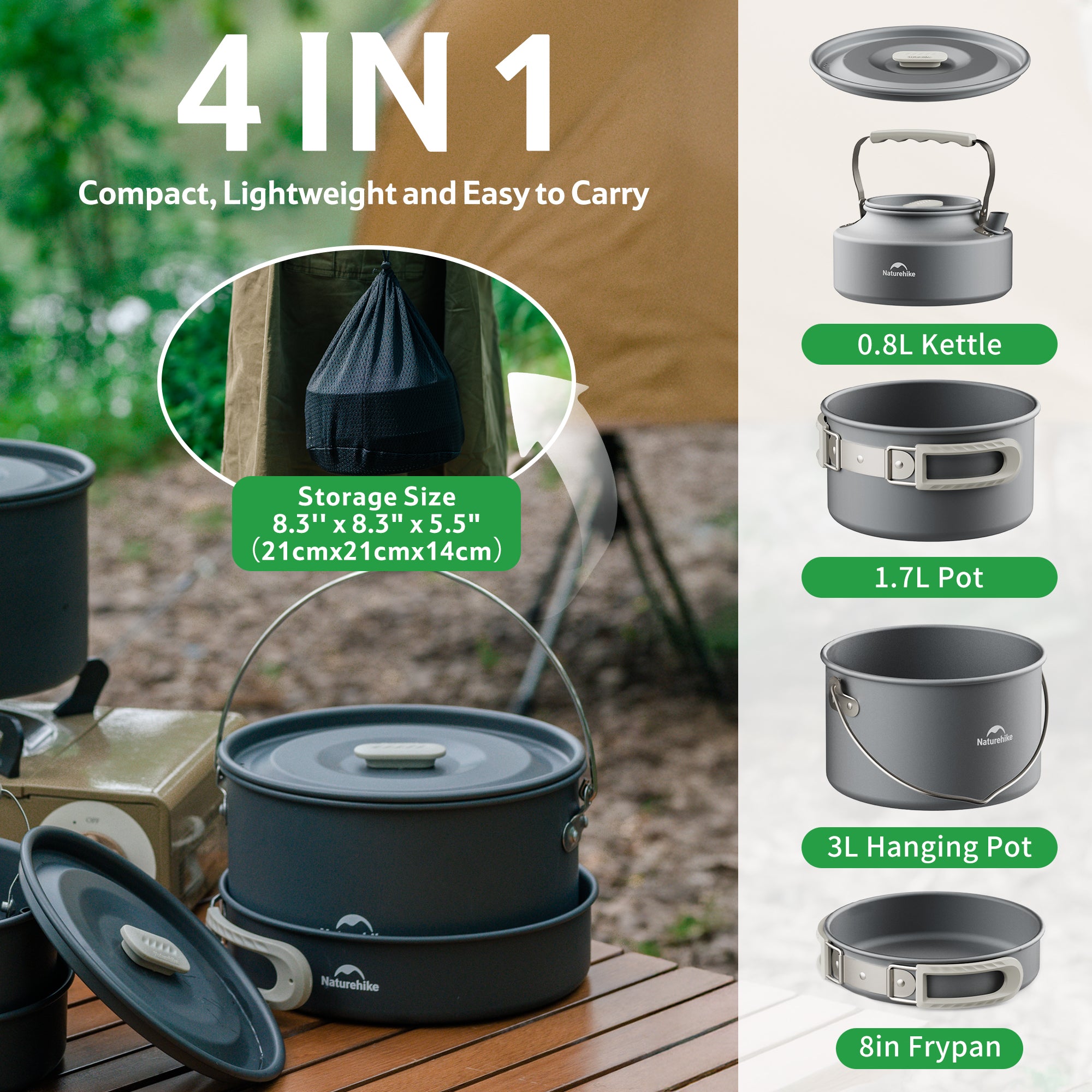 Naturehike TrailCook Set Popote Alu 2-4 Personnes 1,7L