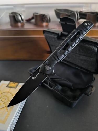 HX Dark Master Couteau Pliant D2 80 mm Titane Noir