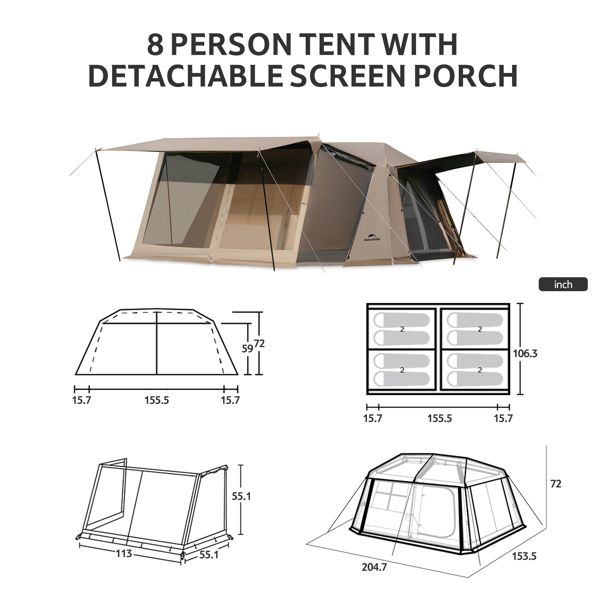 Naturehike Village 13 Pro tente cabane 8 personnes Tente