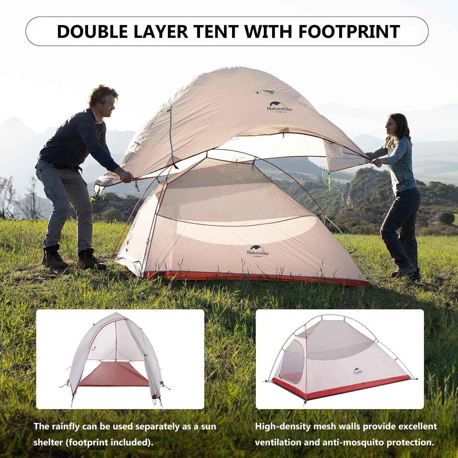 Naturehike Cloud Up tente rando 2 places 20D Gris nylon