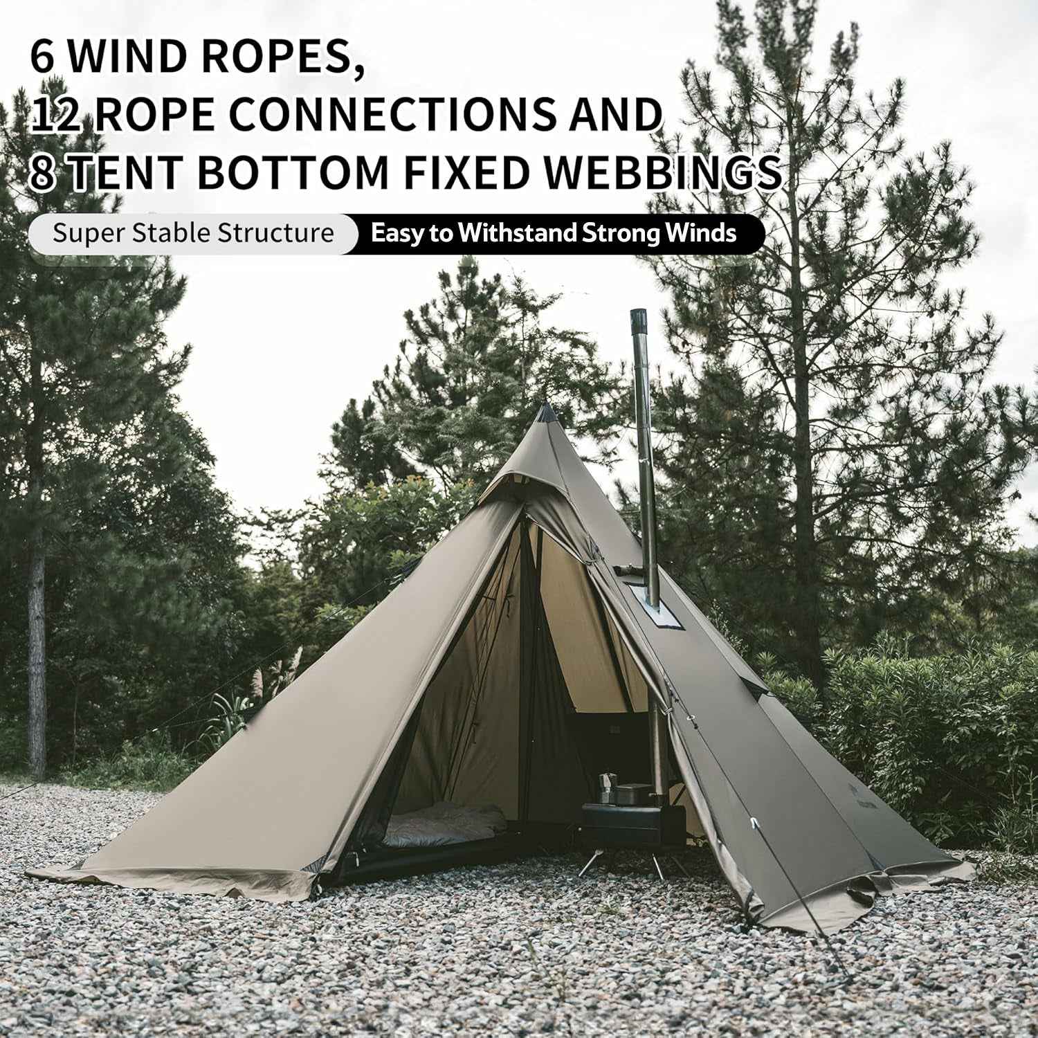 Naturehike Ranch Fire tente tipi 4 personnes vert poêle
