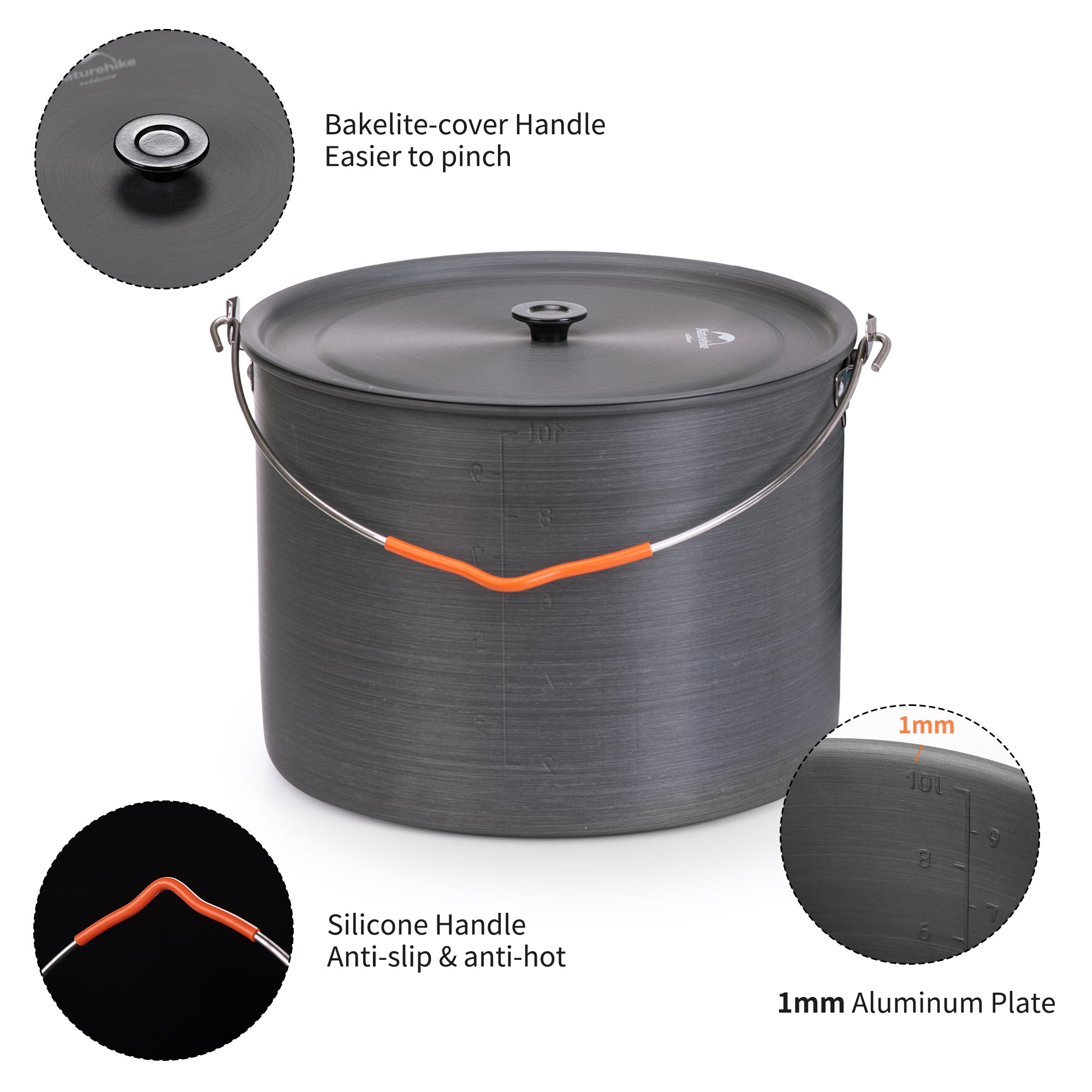 Naturehike casserole suspendue alu 10 L 1,1 kg groupe