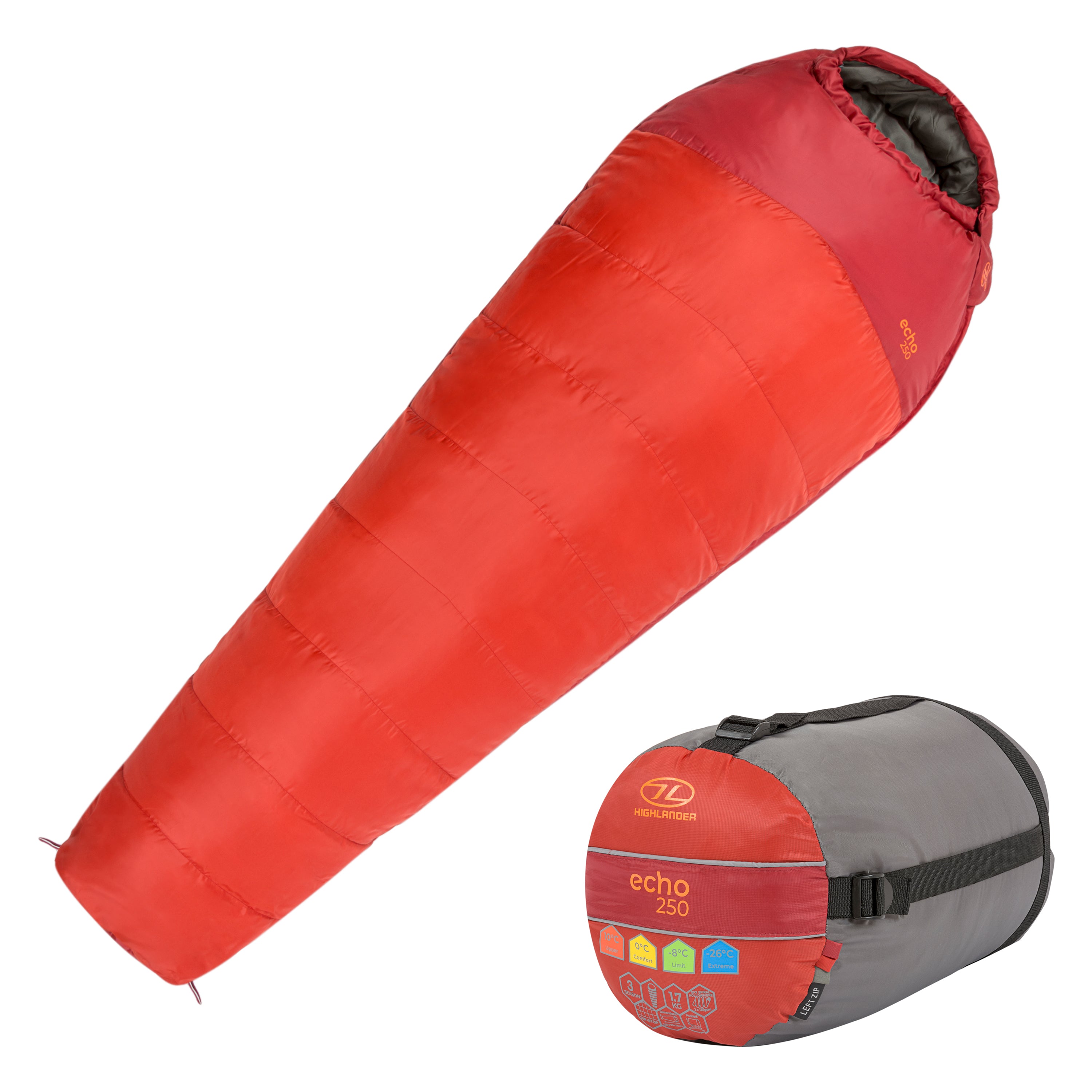 Highlander Echo 250 sac de couchage momie rouge 2-3 saisons