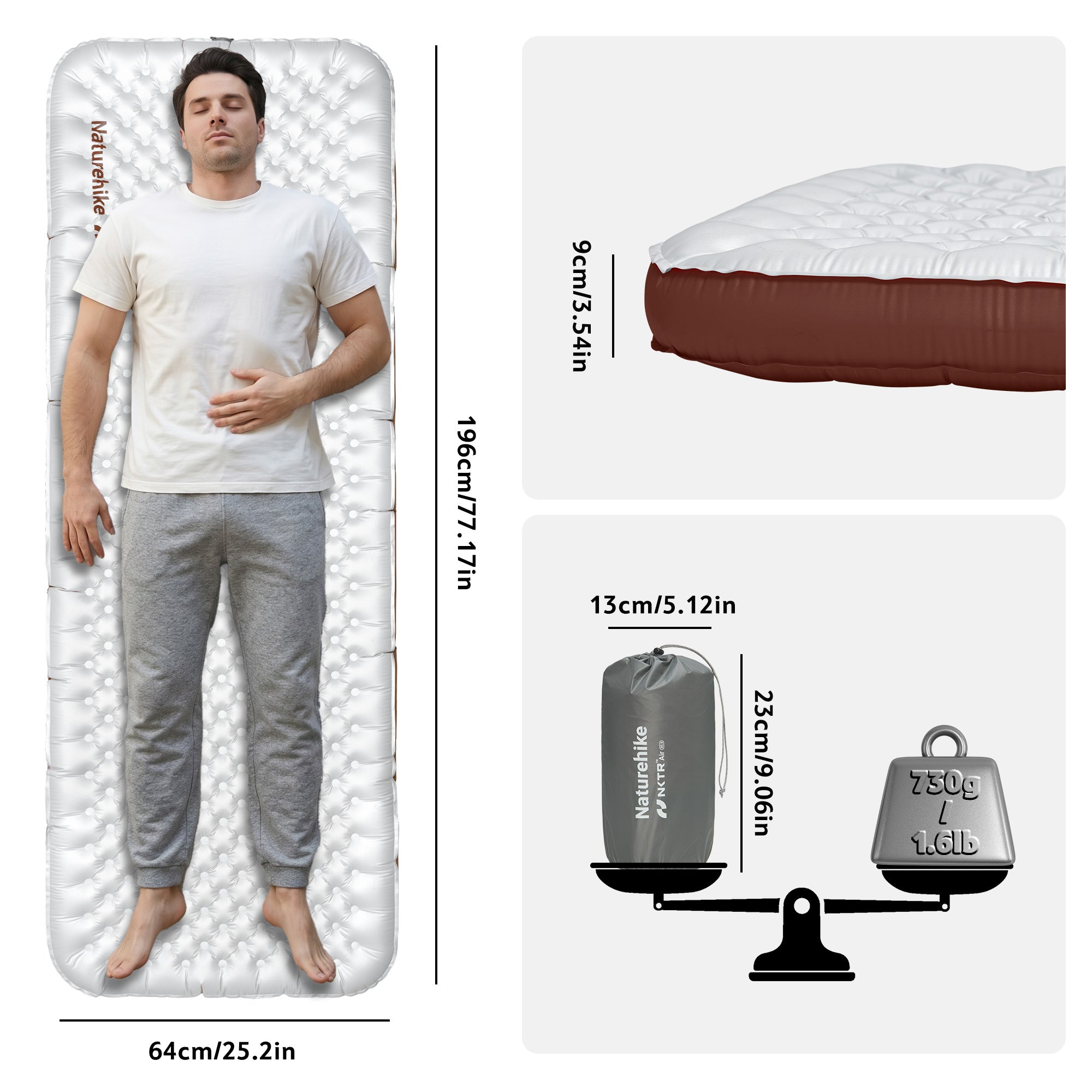 Naturehike TuYe R5.8 matelas gonflable 183x64 cm hiver -20°C