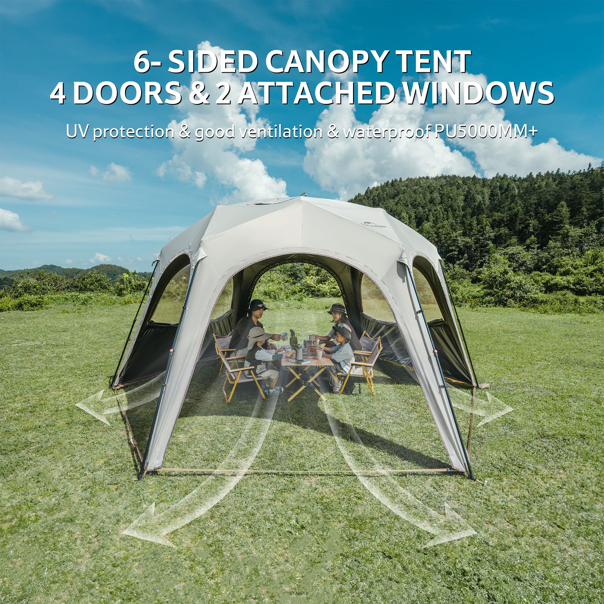Naturehike Cloud Boundar Tente Auvent Canopy 6 Faces 8 Personnes