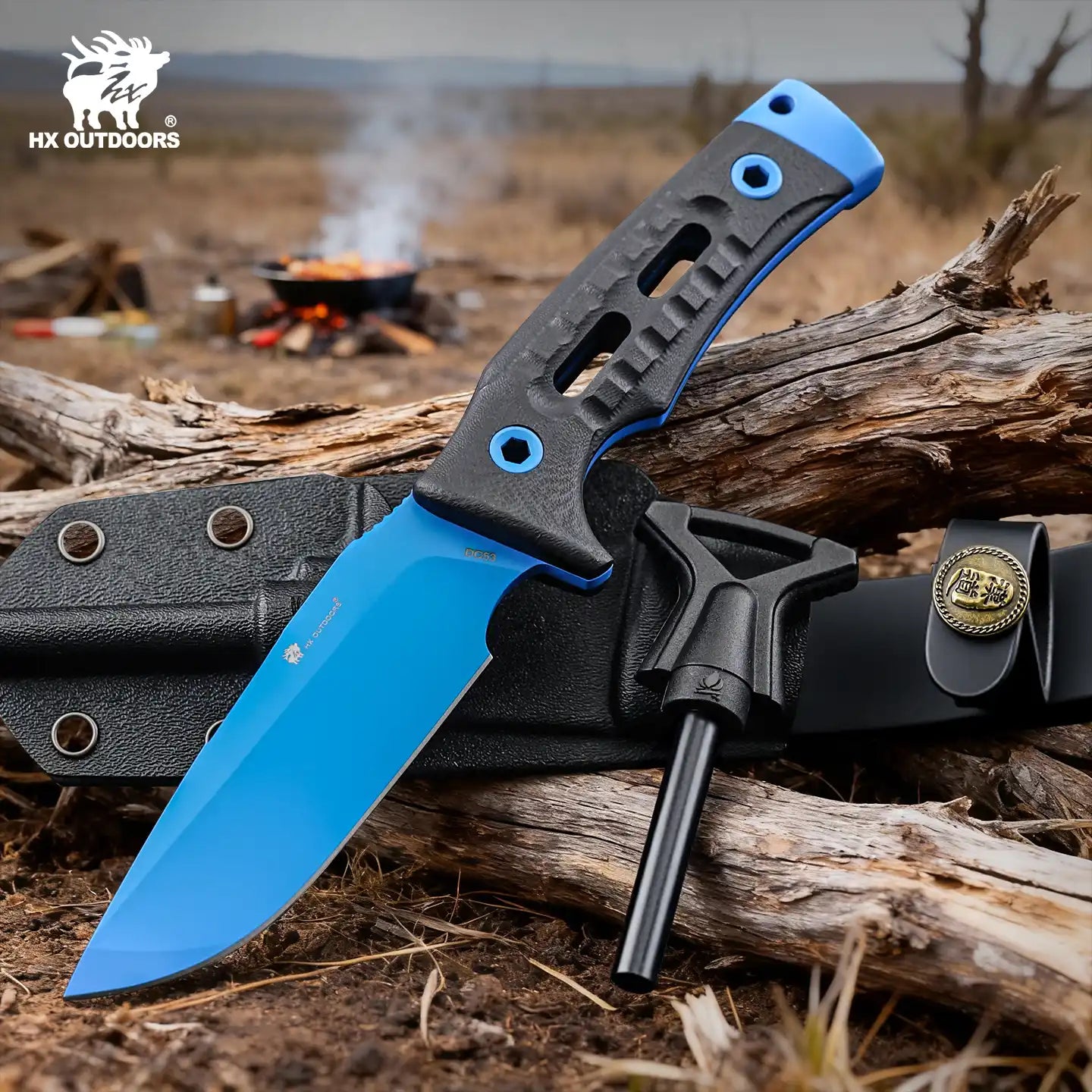 HX Rock Apex TD-18L couteau fixe lame bleue manche G10 noir