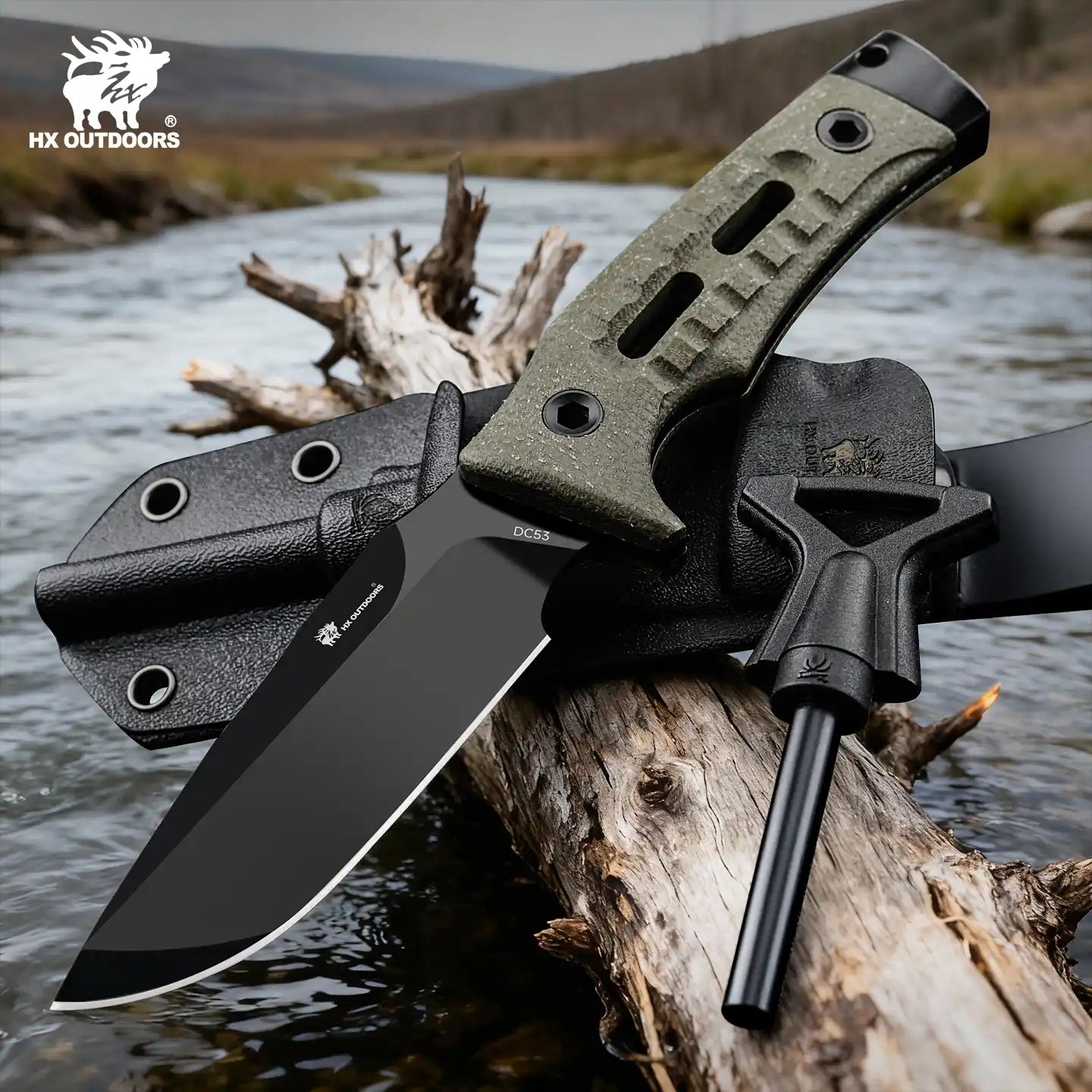 HX Rock Apex TD-18Y Couteau Fixe Micarta Vert 94mm