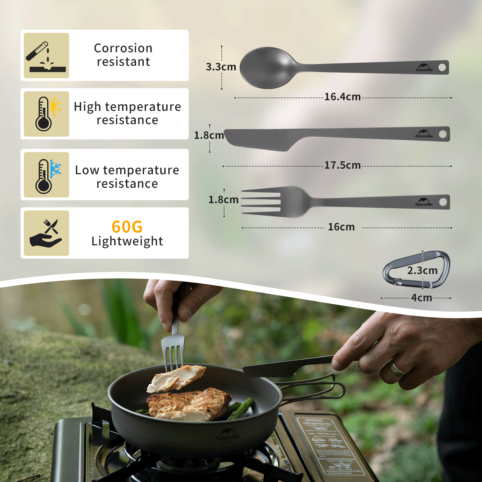Naturehike couverts camping titane 3 pièces
