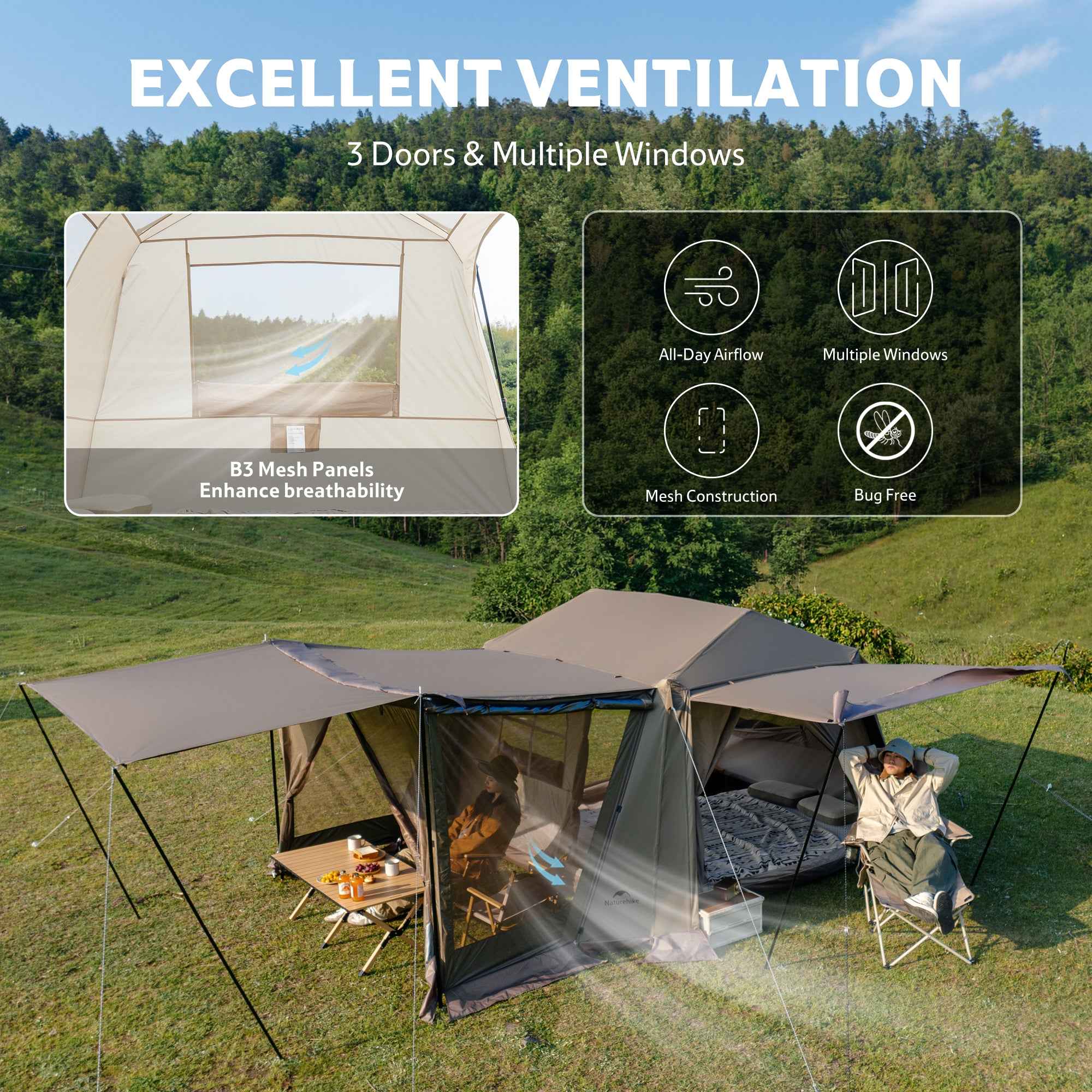 Naturehike Village 6.0 Pro Gen 2 tente camping 4 pers PU2000