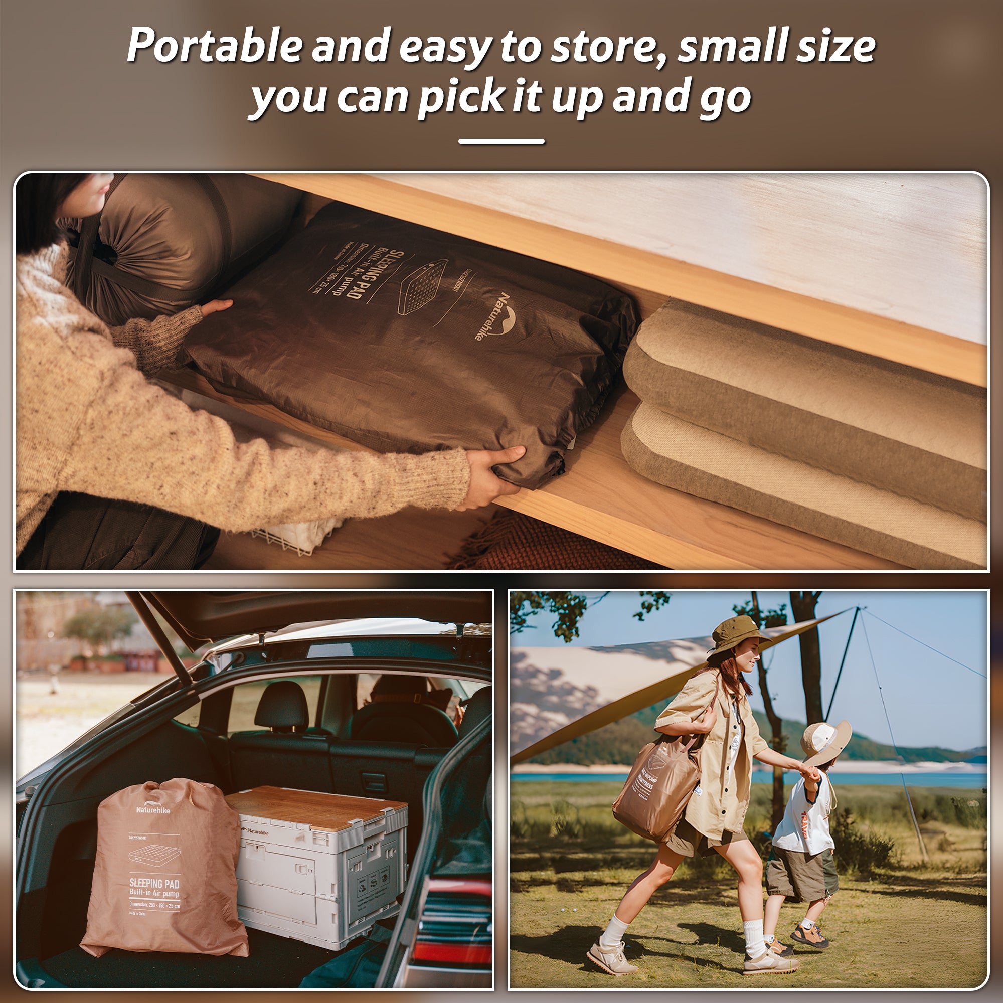 Naturehike Horizon Matelas Gonflable Double 38cm Vert Pompe
