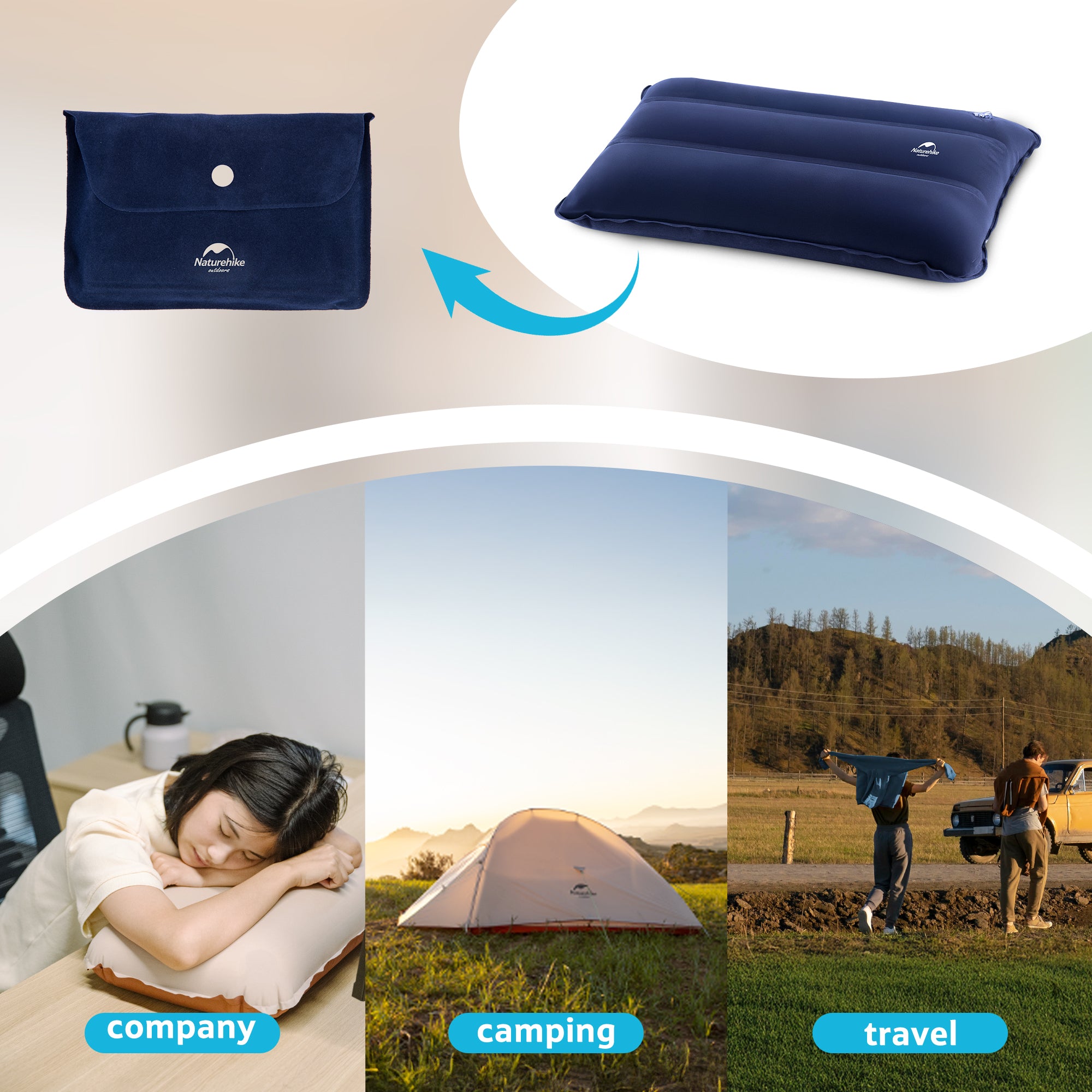Naturehike oreiller gonflable carré bleu 90 g poche