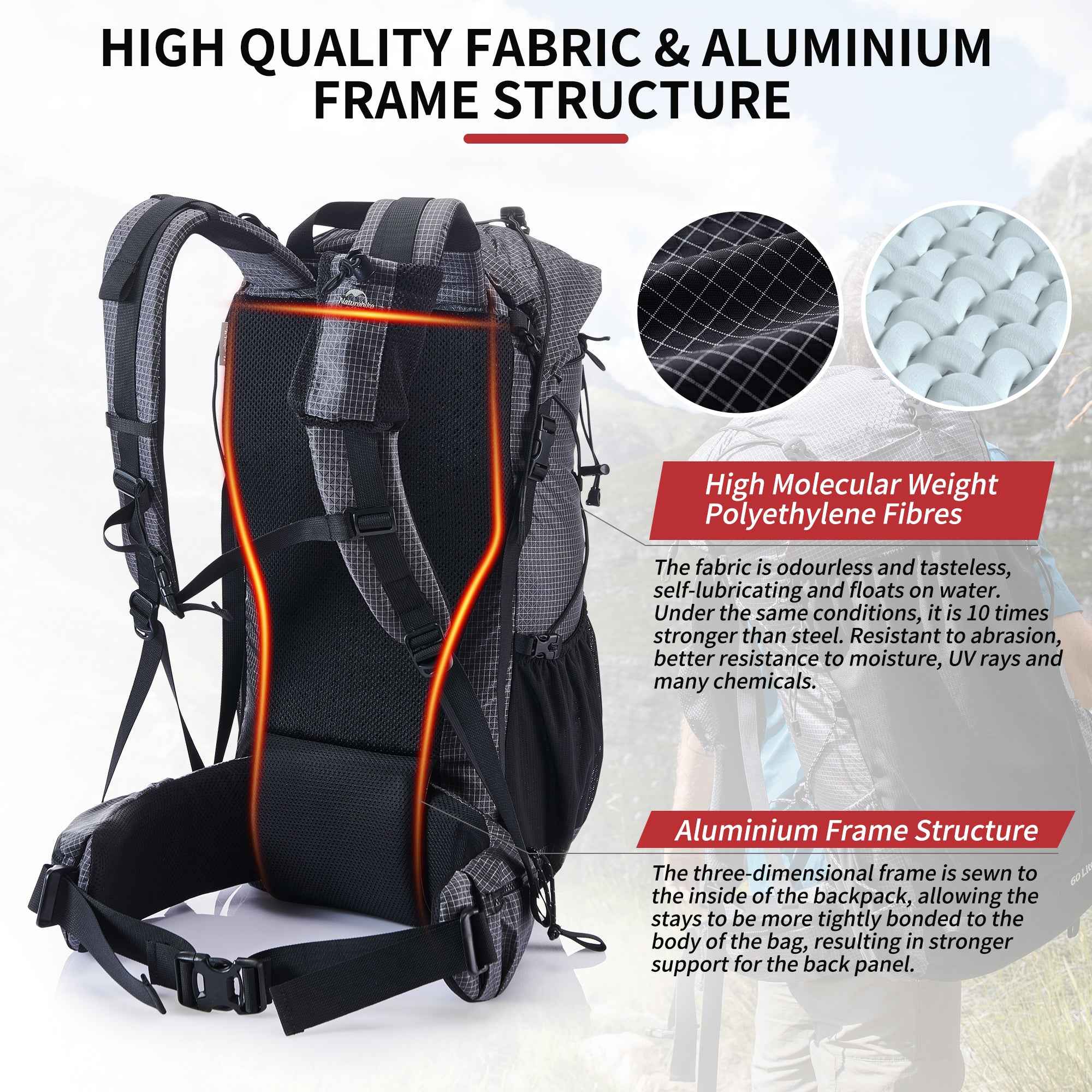 Naturehike Rock 60+5L sac à dos randonnée 65 L trek