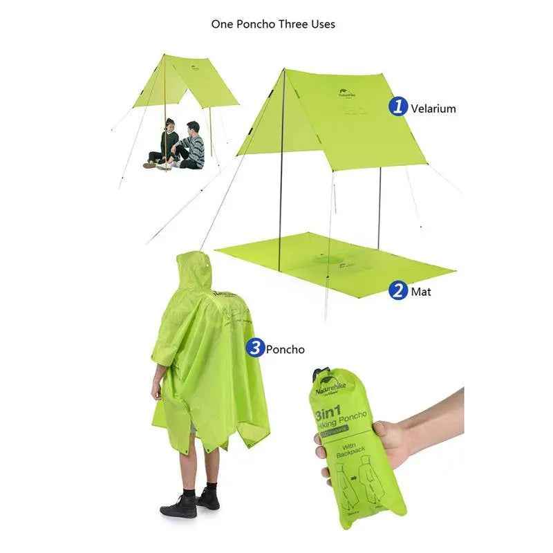 Naturehike poncho pluie 3 en 1 210T bleu PU3000 230x140