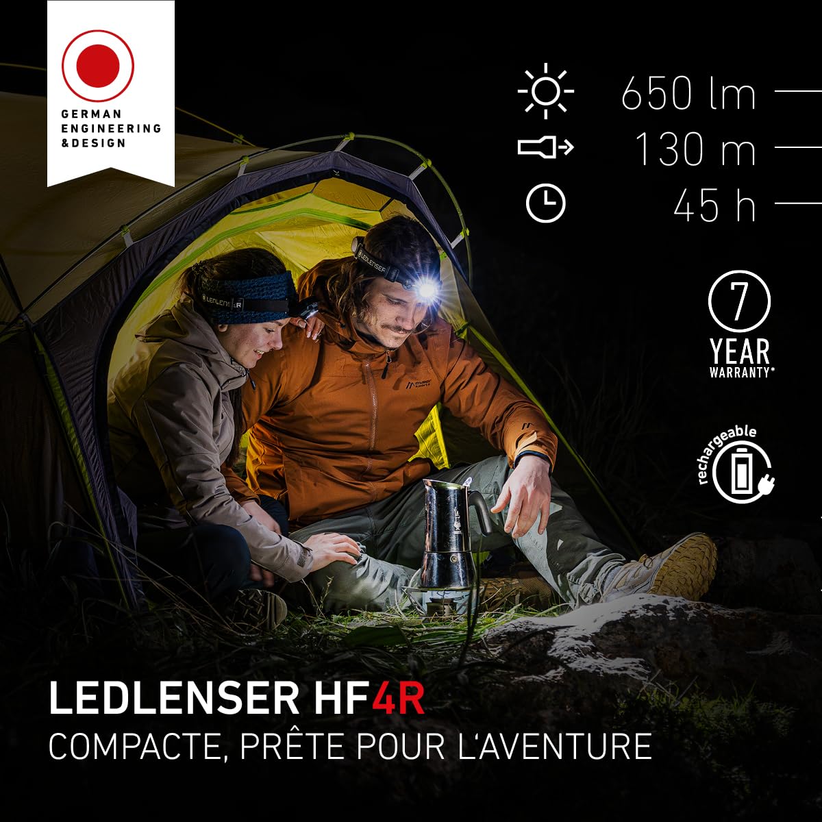 Ledlenser HF4R lampe frontale noire 650lm 130m USB-C