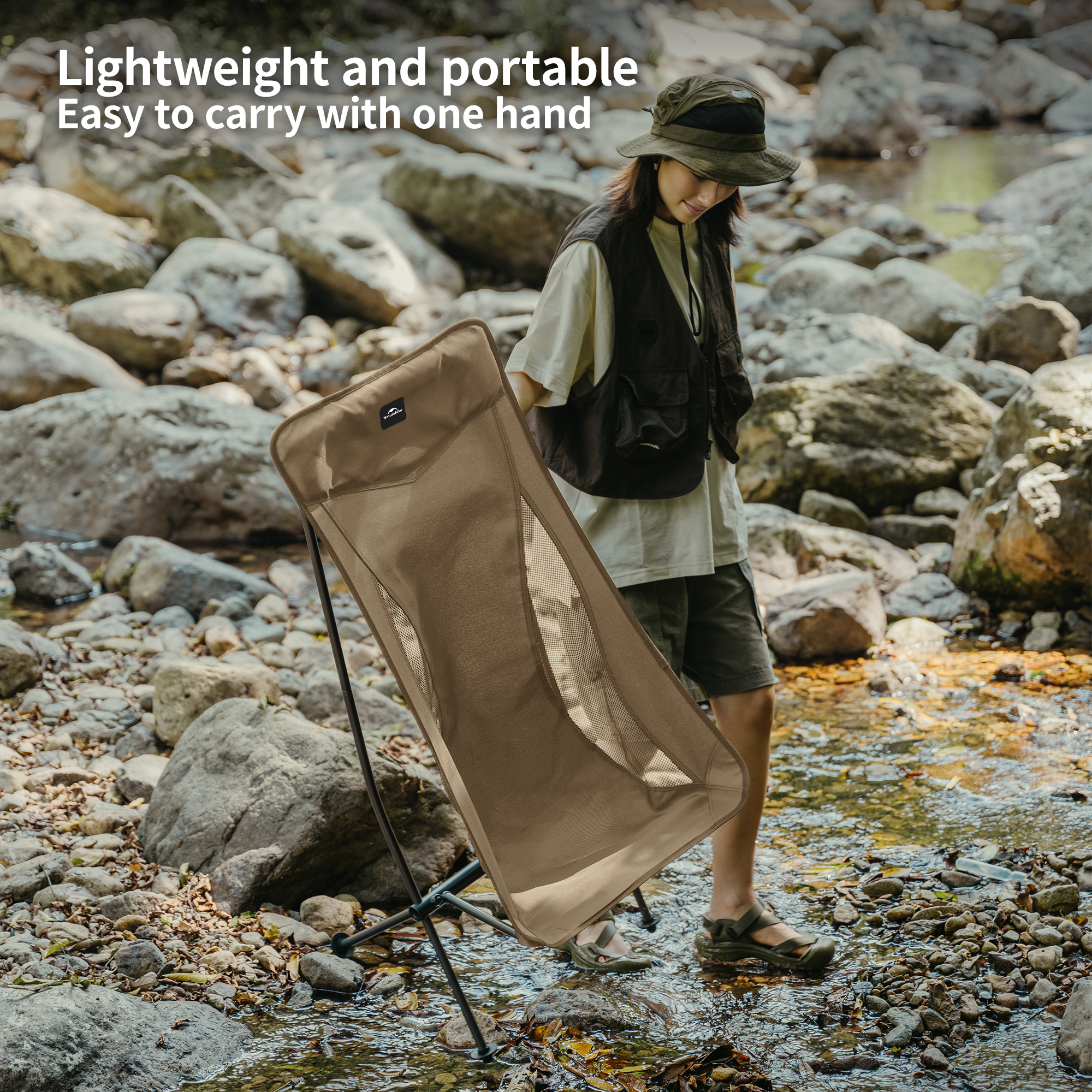 Naturehike PeakLite chaise camping dossier haut Tan 150 kg