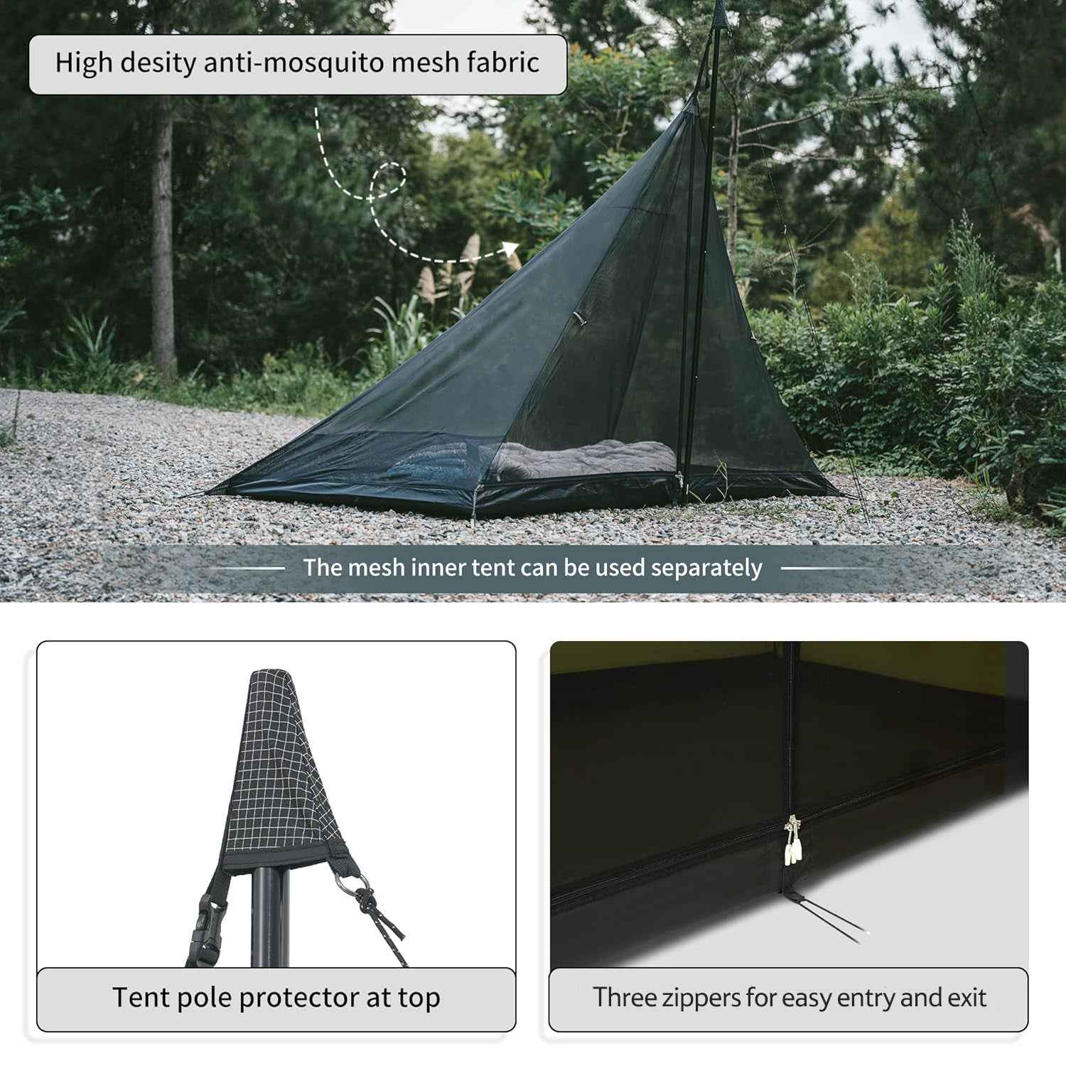 Naturehike Ranch Fire tente tipi 4 personnes vert poêle