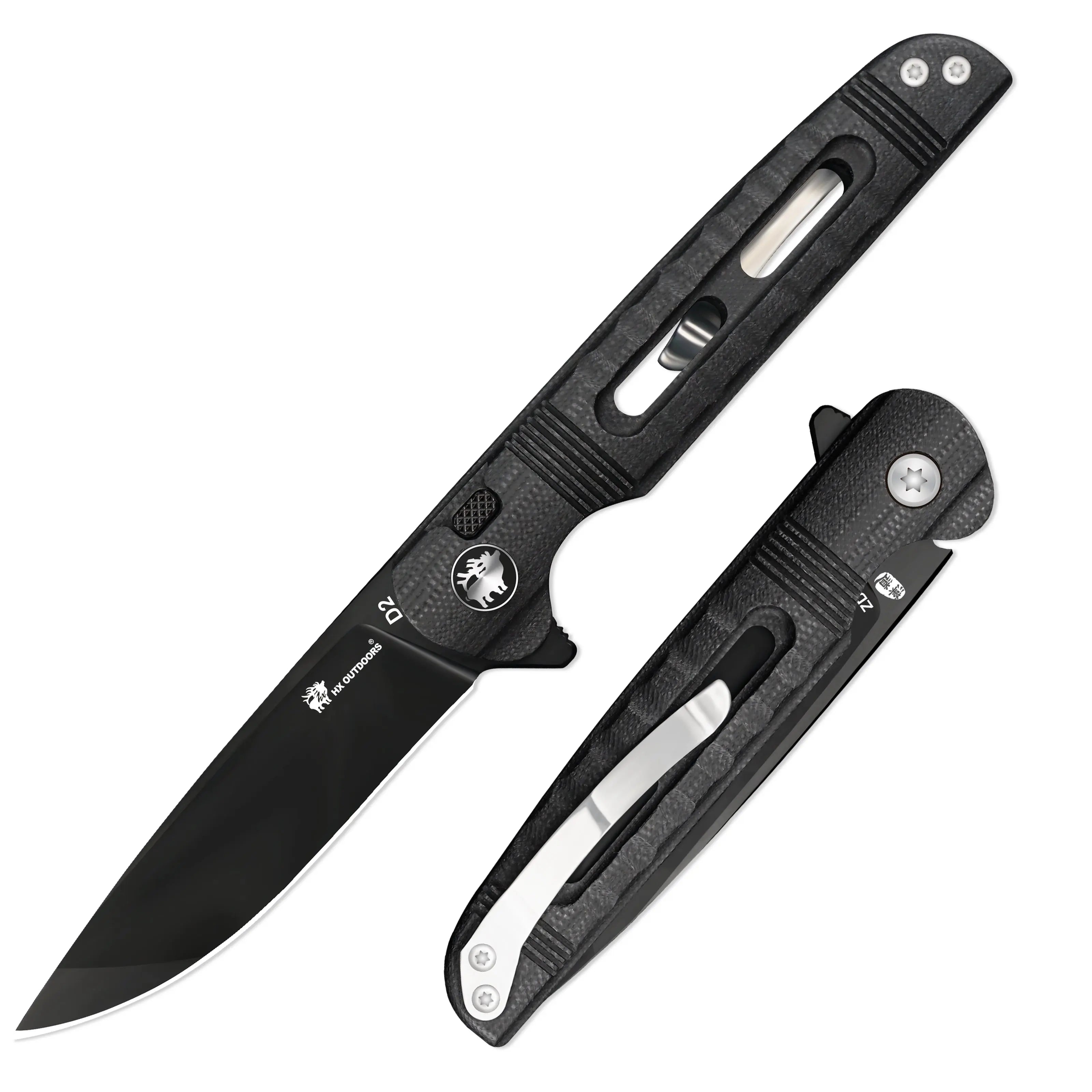 HX Dark Master ZD-112B couteau pliant D2 noir G10 80 mm
