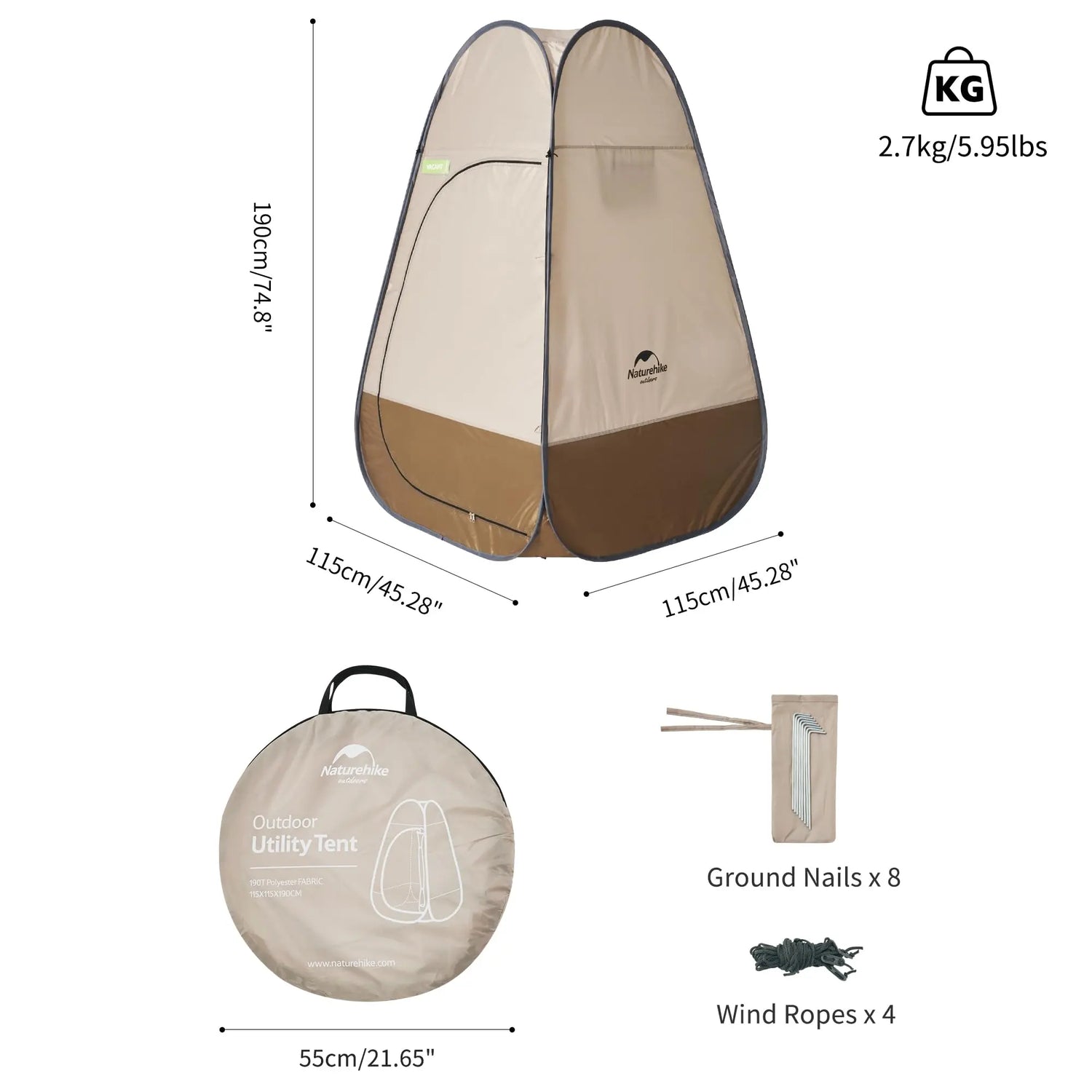 Naturehike Tente Douche Camping Pliante Oxford 210D 1 Personne