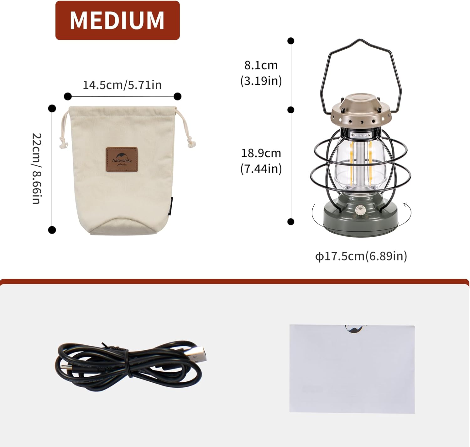Naturehike Lampe Camping LED 7500 mAh IPX4 55 h