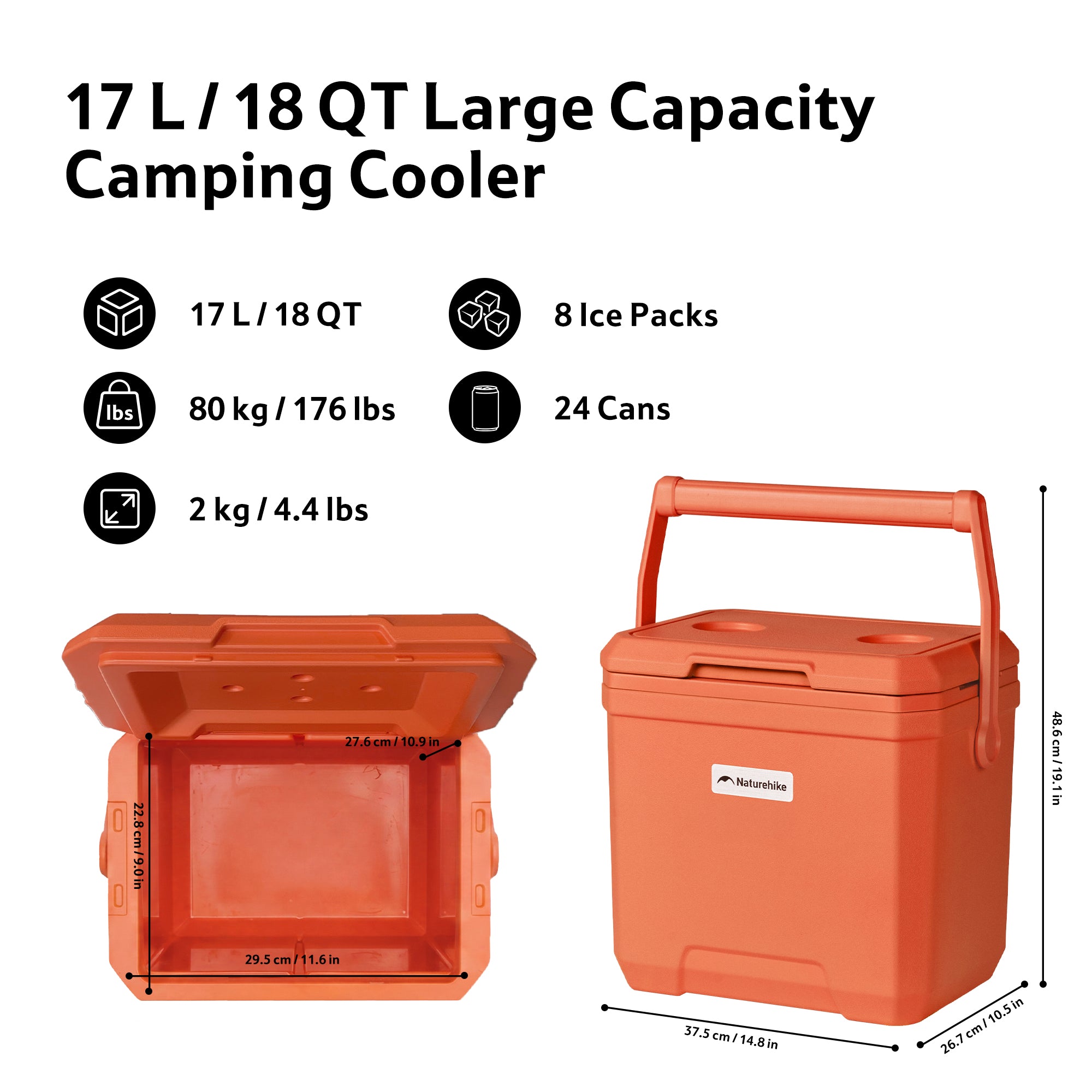 Naturehike Whale Pro glacière isotherme 17L orange 86h