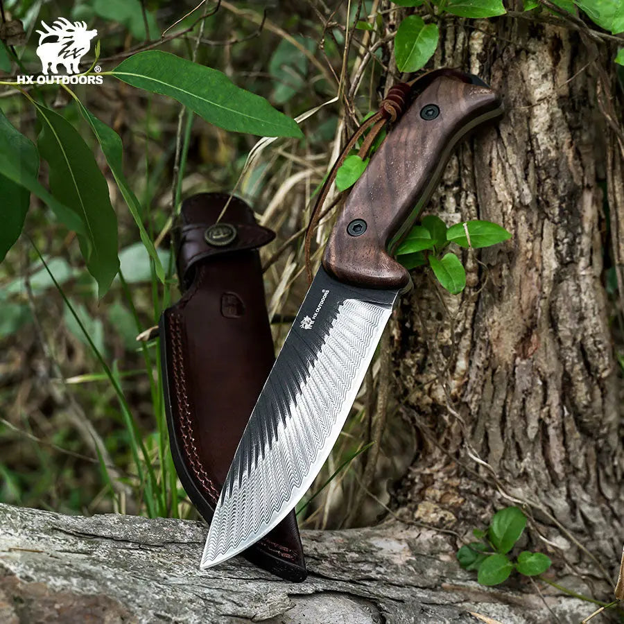 HX Junglord D-340 Couteau Fixe Noyer 142mm 366g Étui Cuir
