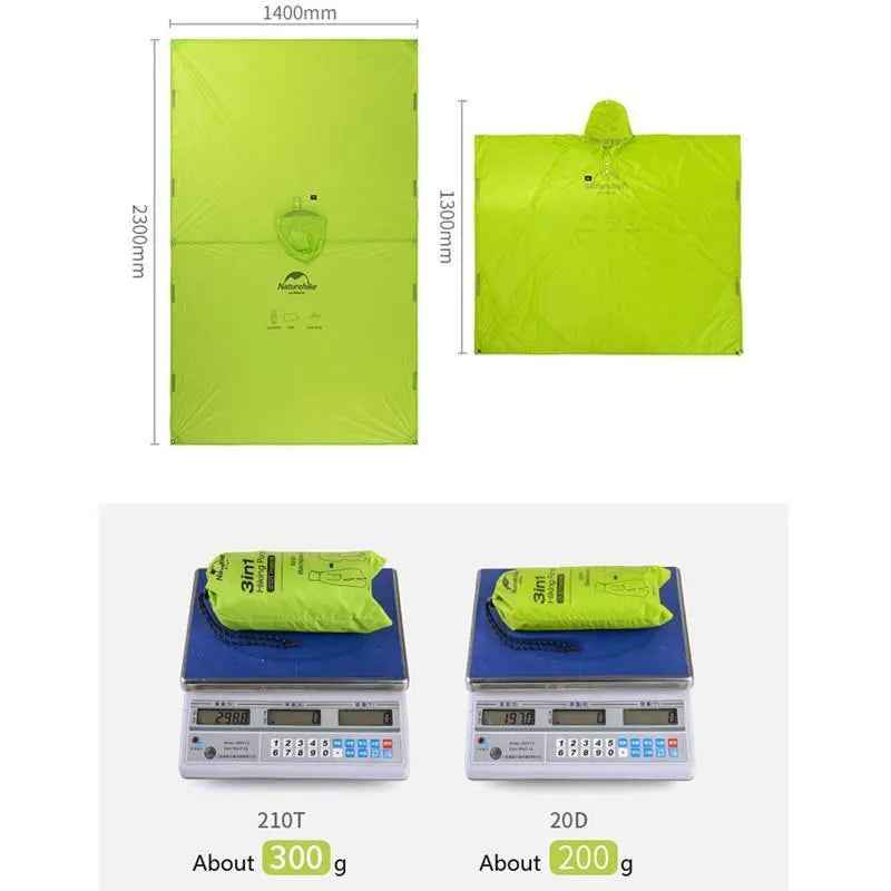 Naturehike poncho pluie 3 en 1 210T bleu PU3000 230x140
