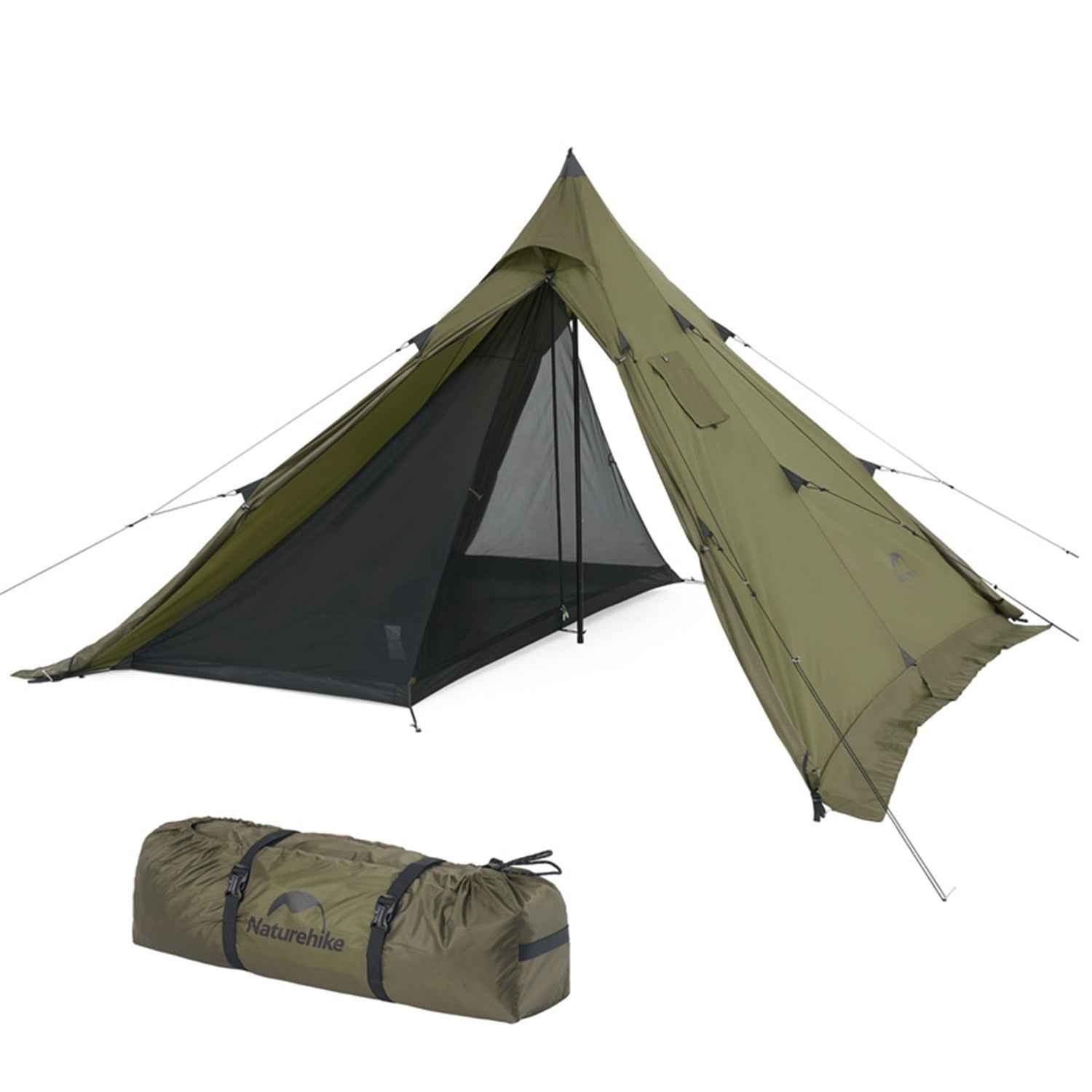 Naturehike Ranch Fire tente tipi 4 personnes vert poêle