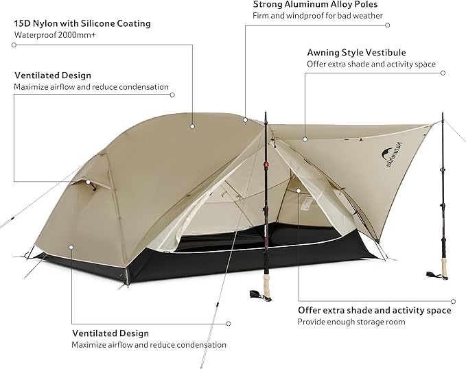 Naturehike Mongar tente rando 2 personnes grise 1,66 kg