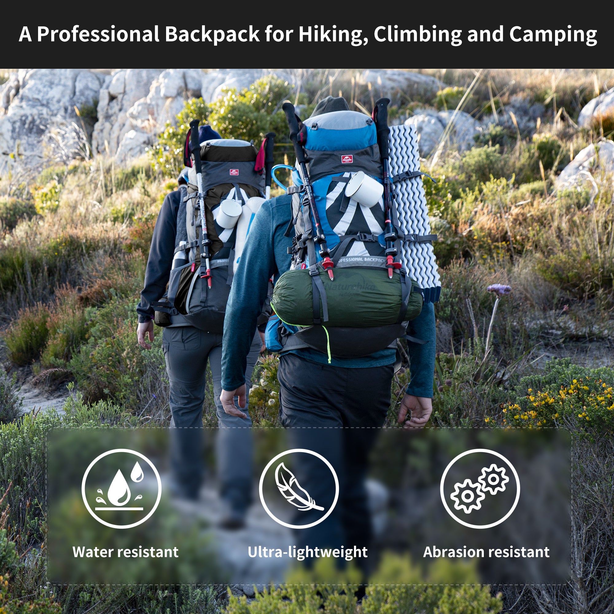 Naturehike 70+5L Sac à Dos Randonnée Gris 75L Housse Pluie