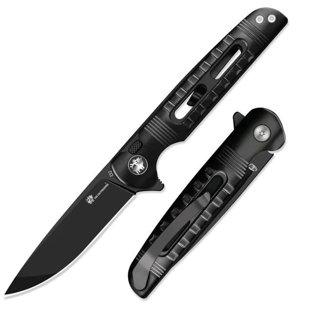 HX Dark Master Couteau Pliant D2 80 mm Titane Noir