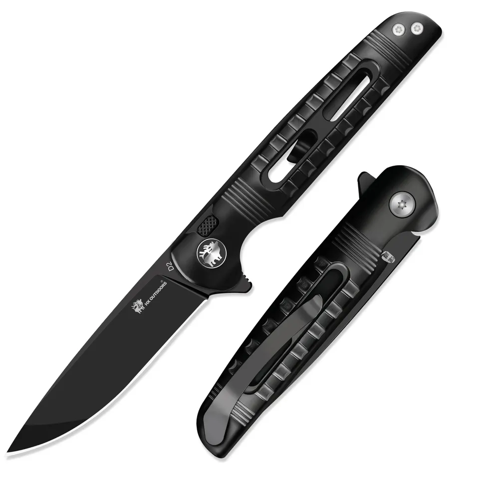 HX Dark Master Couteau Pliant D2 80 mm Titane Noir