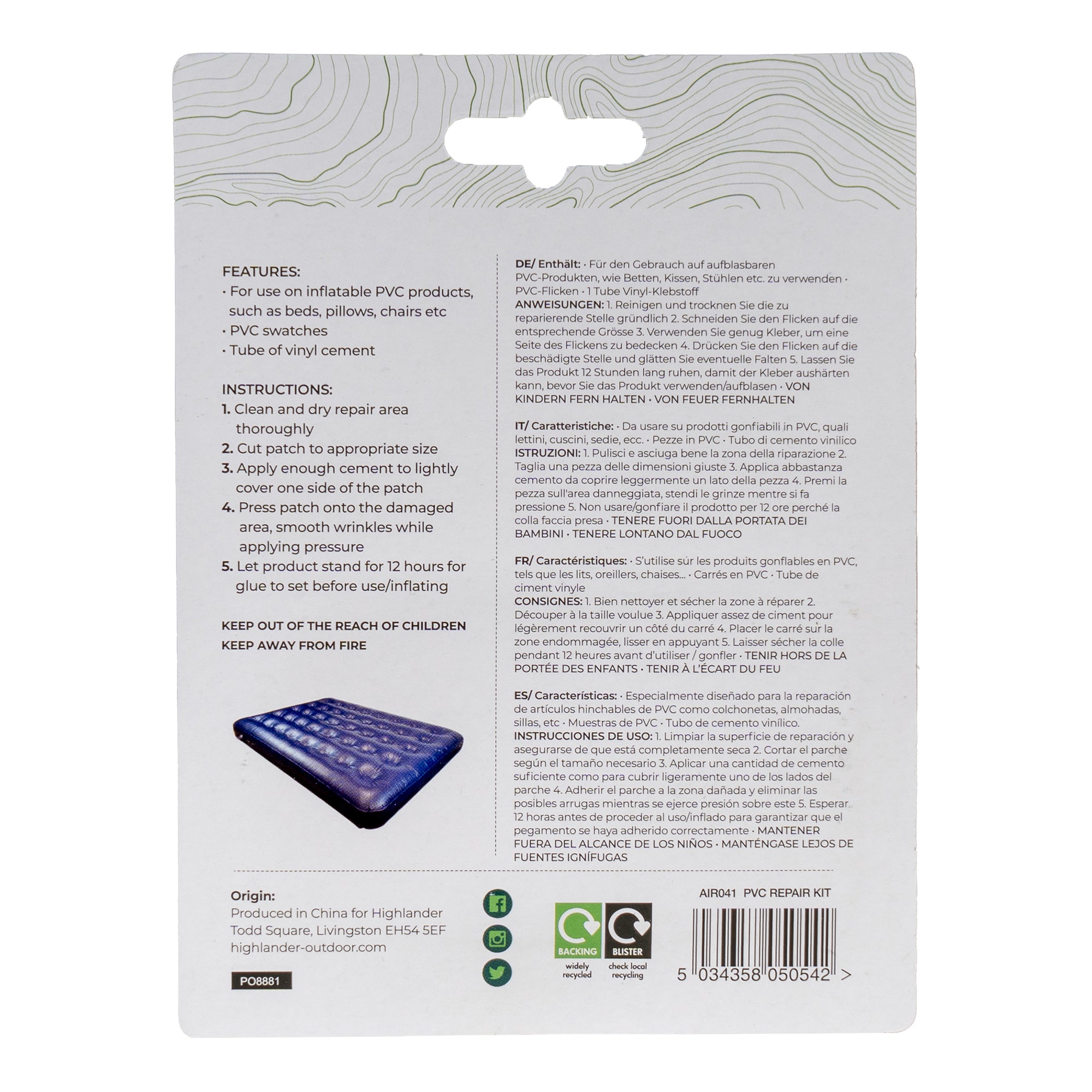 Highlander Camping Accessories Kit réparation matelas PVC