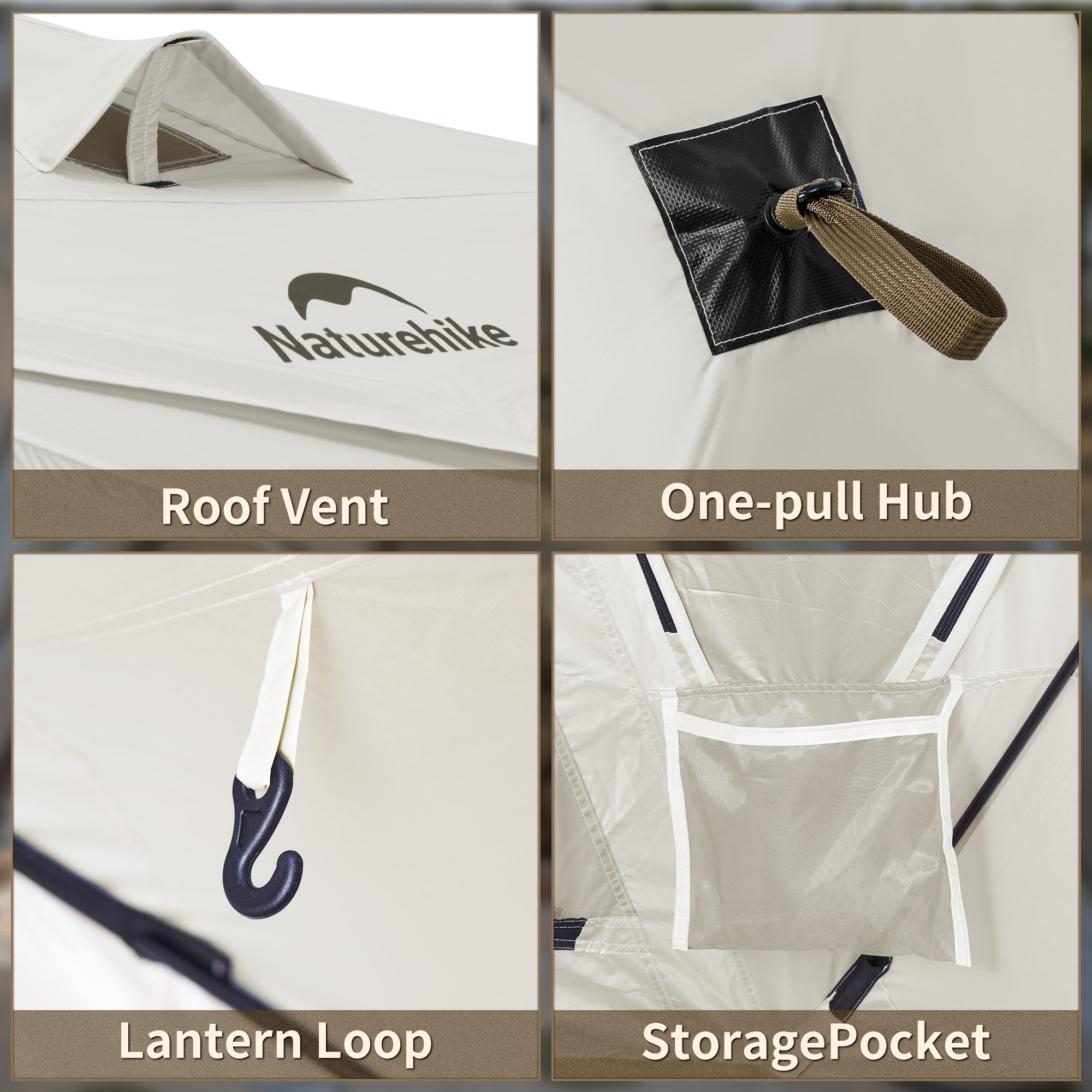Naturehike Cubby tente instantanée 3 personnes beige UPF50+