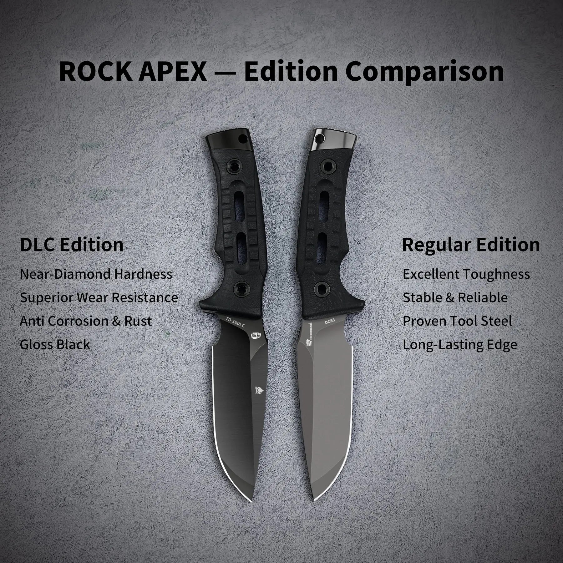 HX Rock Apex TD-18DLC couteau fixe DC53 DLC noir