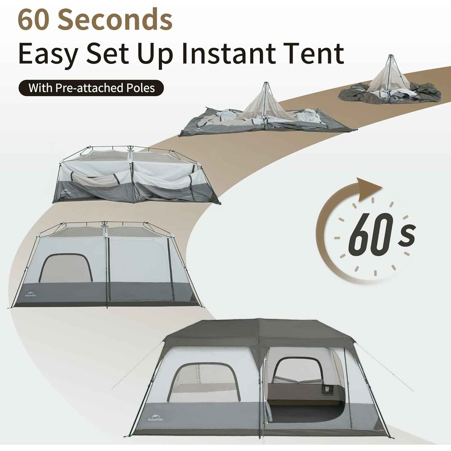 Naturehike Cape tente camping 8 personnes pop-up 195 cm