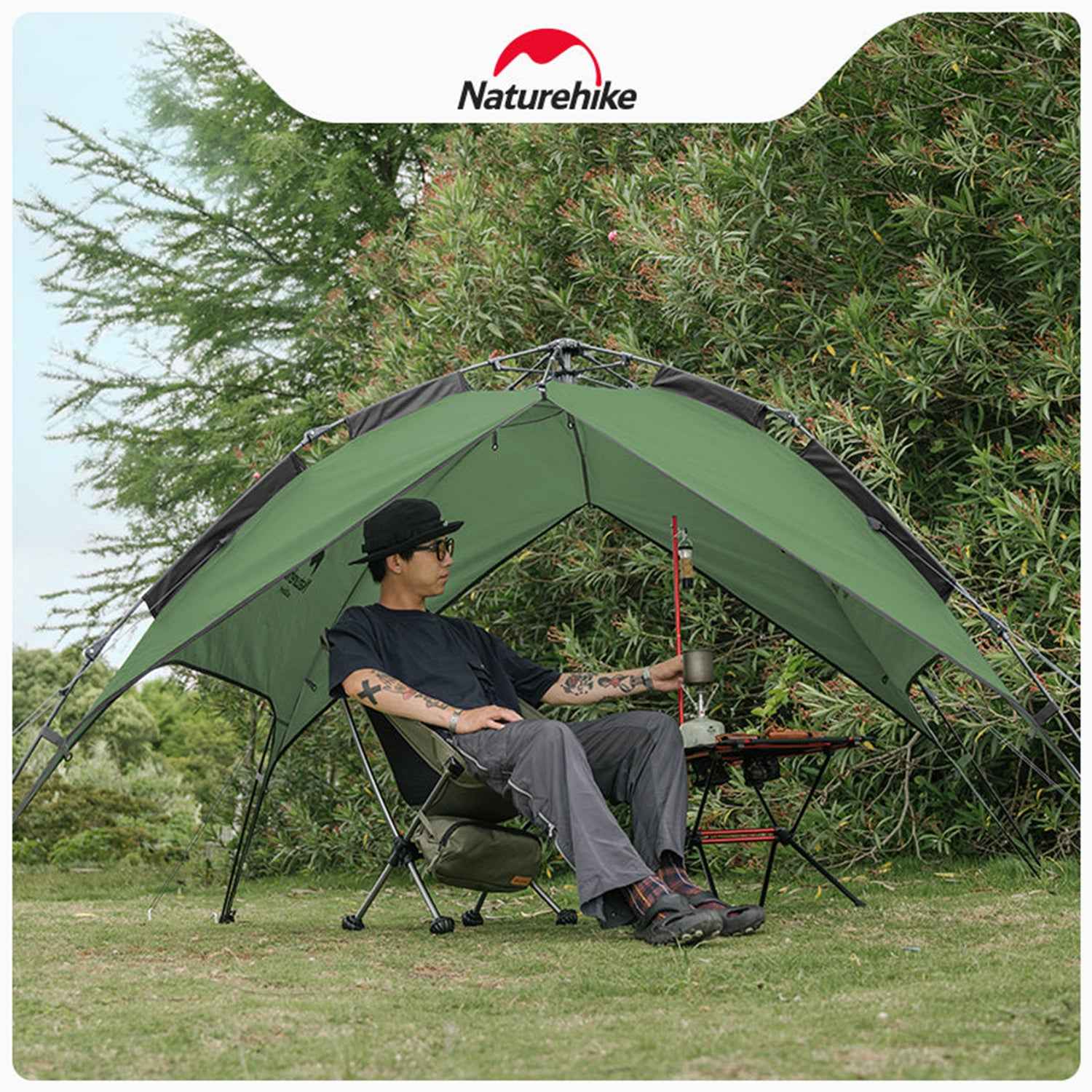 Naturehike tente camping pop-up 3 personnes vert grisâtre
