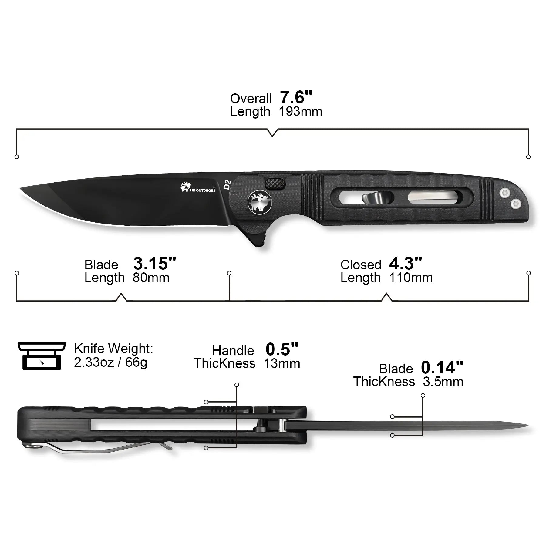 HX Dark Master ZD-112B couteau pliant D2 noir G10 80 mm