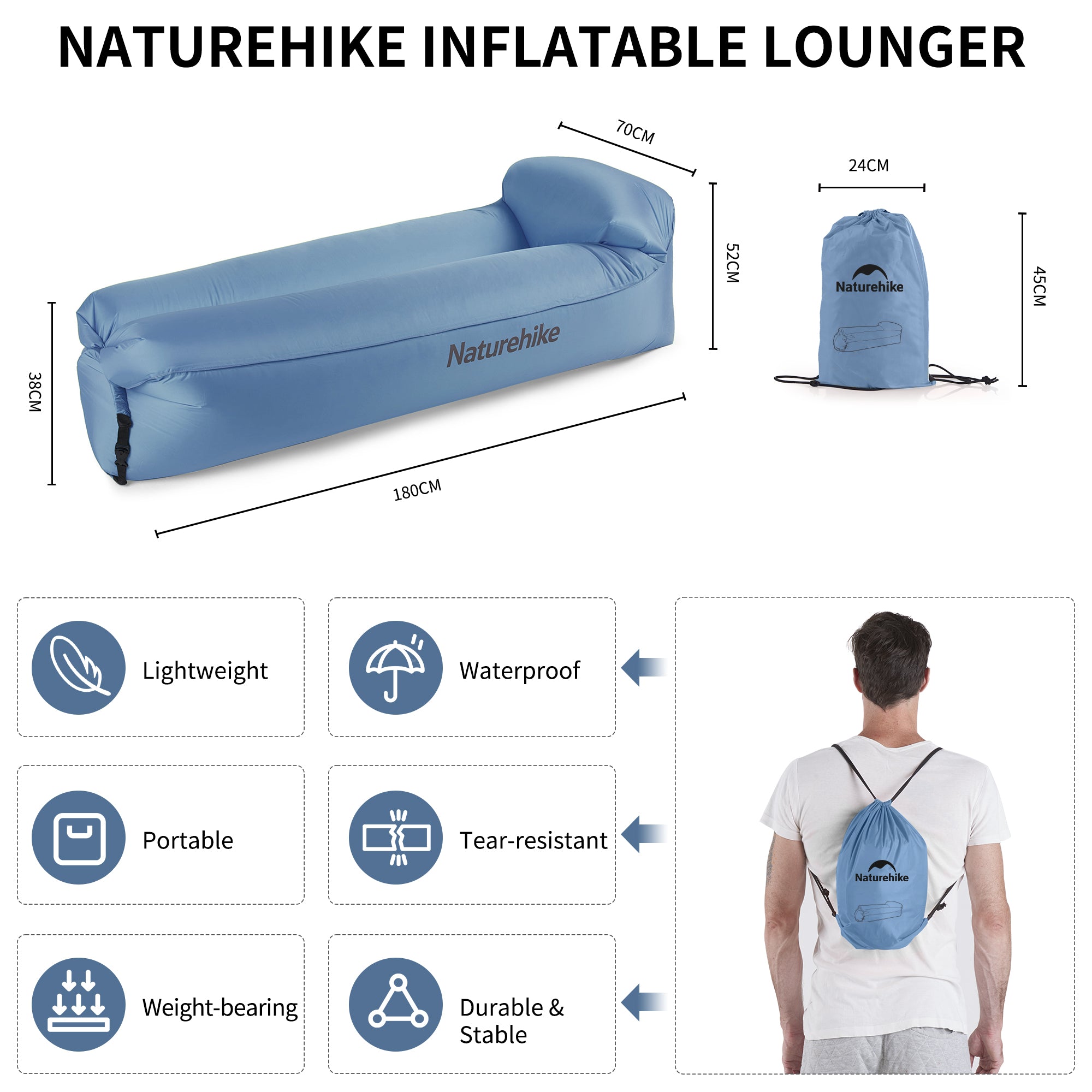 Naturehike Canapé gonflable double gris air sofa