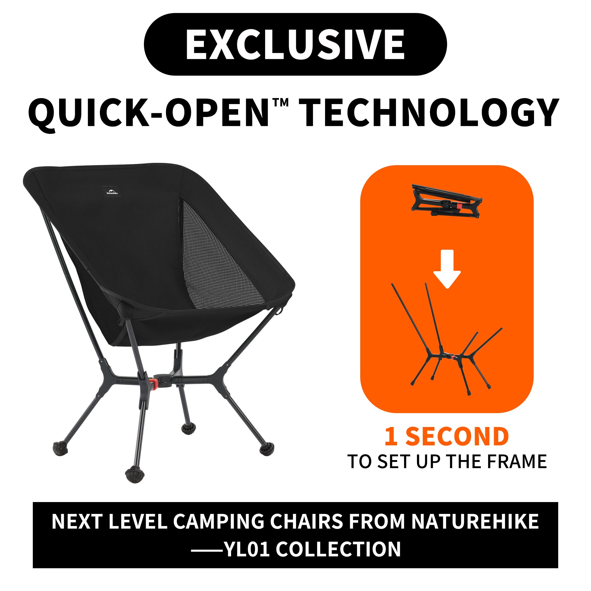 Naturehike PeakLite chaise camping M Noir aluminium 200 kg