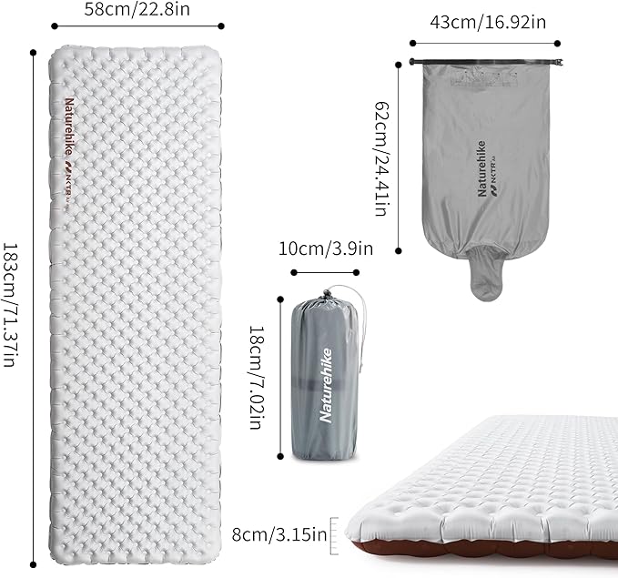 Naturehike TuYe R5.8 Matelas Gonflable Gris 183x58 Momie