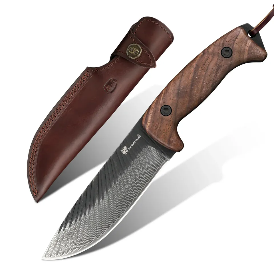 HX Junglord D-340 Couteau Fixe Noyer 142mm 366g Étui Cuir